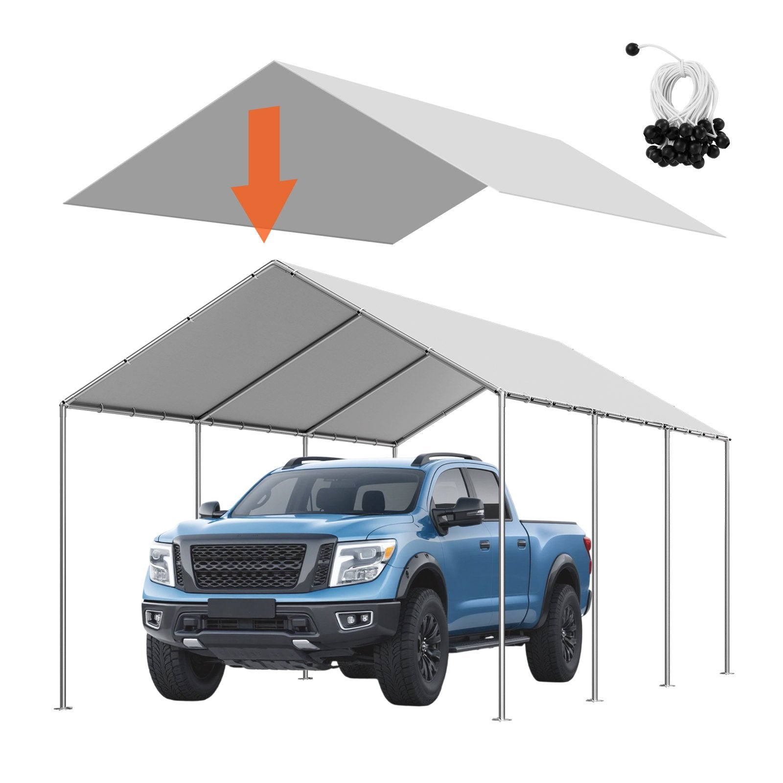 Carport Replacement Canopy, 6 x 3 m Potable Garage Tent Top Tarp, UV-Resistant & Waterproof Car Shelter Tarp, V952-CKPB10X20FTHHVXKO001V0