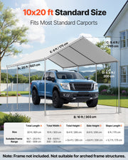 Carport Replacement Canopy, 6 x 3 m Potable Garage Tent Top Tarp, UV-Resistant & Waterproof Car Shelter Tarp, V952-CKPB10X20FTHHVXKO001V0