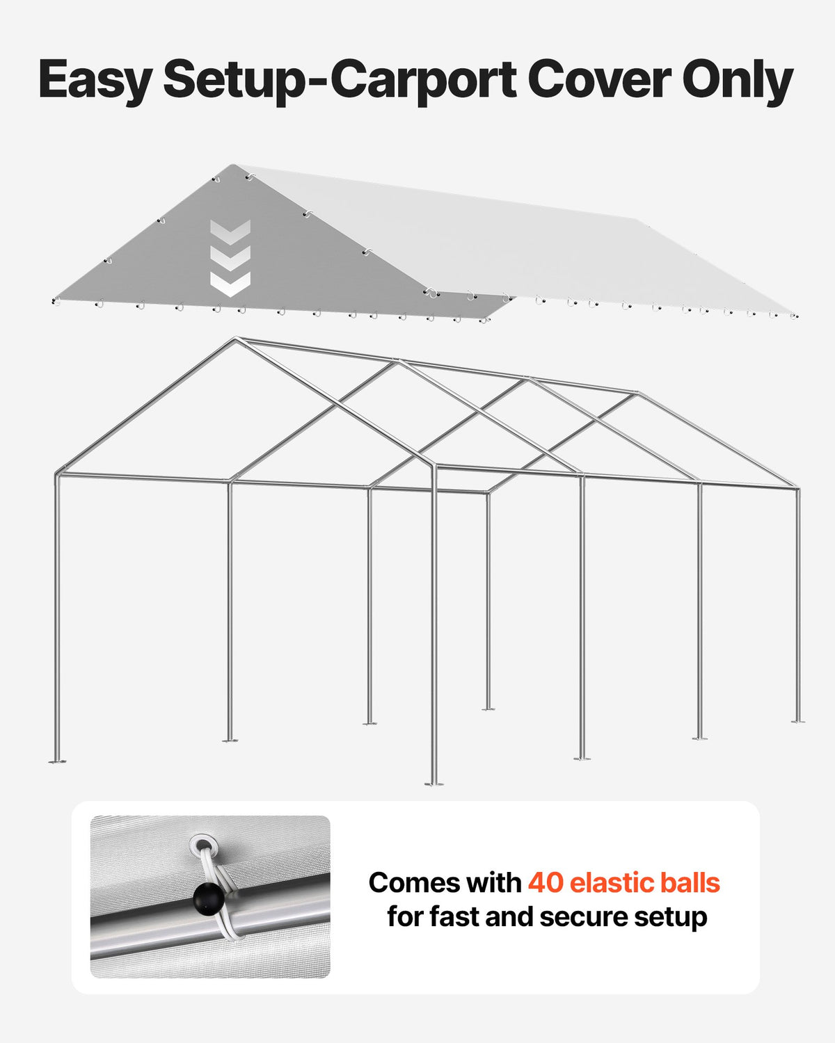 Carport Replacement Canopy, 6 x 3 m Potable Garage Tent Top Tarp, UV-Resistant & Waterproof Car Shelter Tarp, V952-CKPB10X20FTHHVXKO001V0