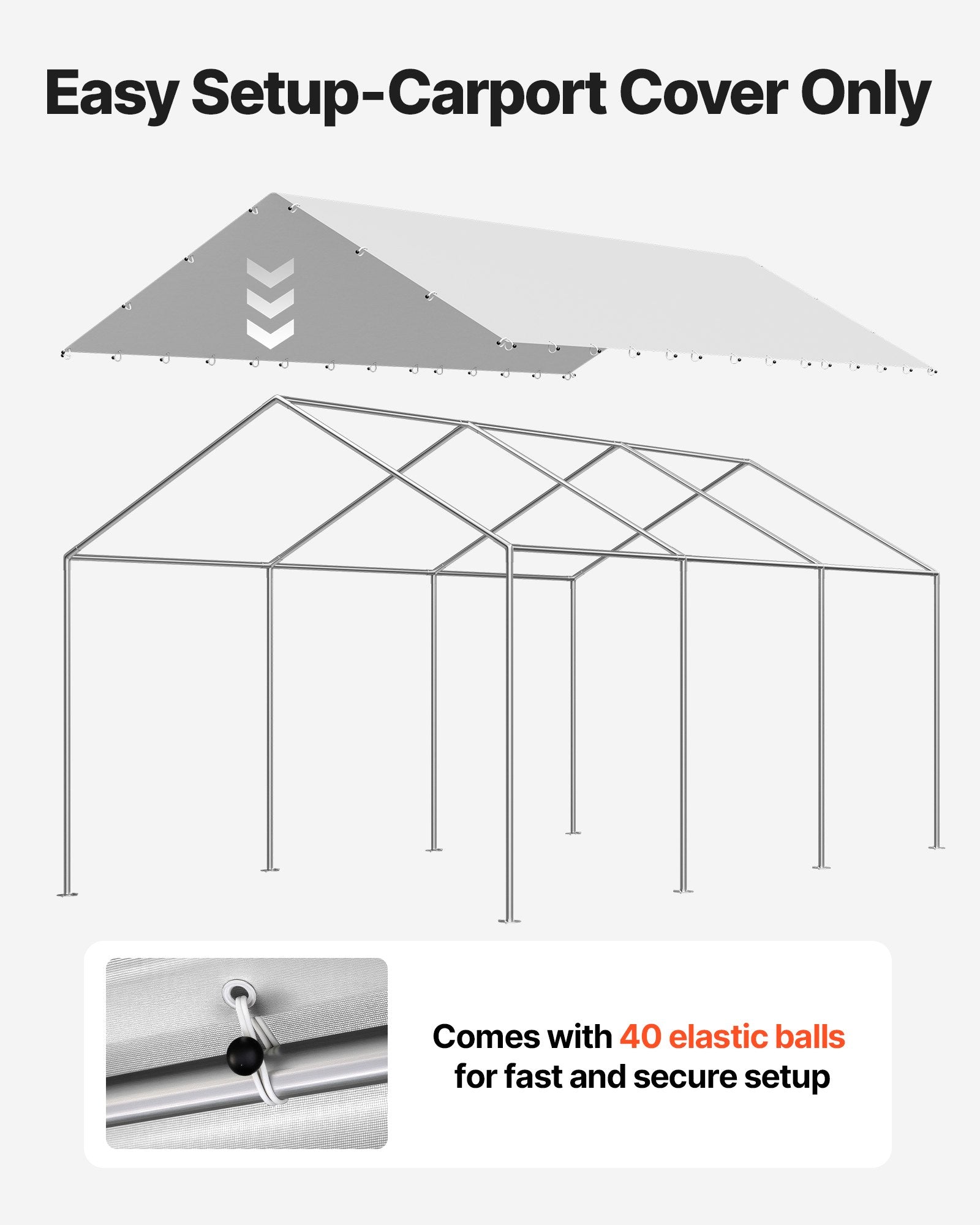 Carport Replacement Canopy, 6 x 3 m Potable Garage Tent Top Tarp, UV-Resistant & Waterproof Car Shelter Tarp, V952-CKPB10X20FTHHVXKO001V0