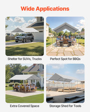 Carport Replacement Canopy, 6 x 3 m Potable Garage Tent Top Tarp, UV-Resistant & Waterproof Car Shelter Tarp, V952-CKPB10X20FTHHVXKO001V0