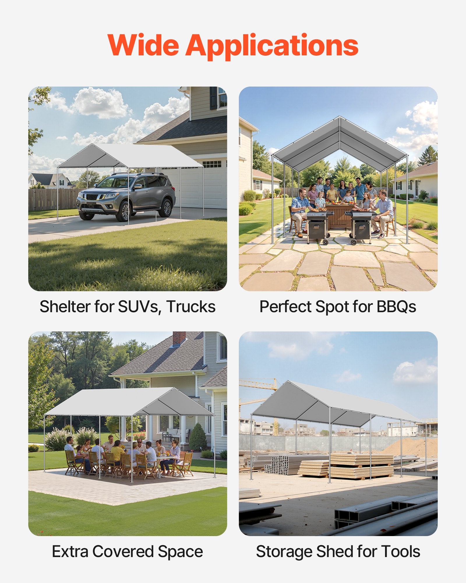 Carport Replacement Canopy, 6 x 3 m Potable Garage Tent Top Tarp, UV-Resistant & Waterproof Car Shelter Tarp, V952-CKPB10X20FTHHVXKO001V0