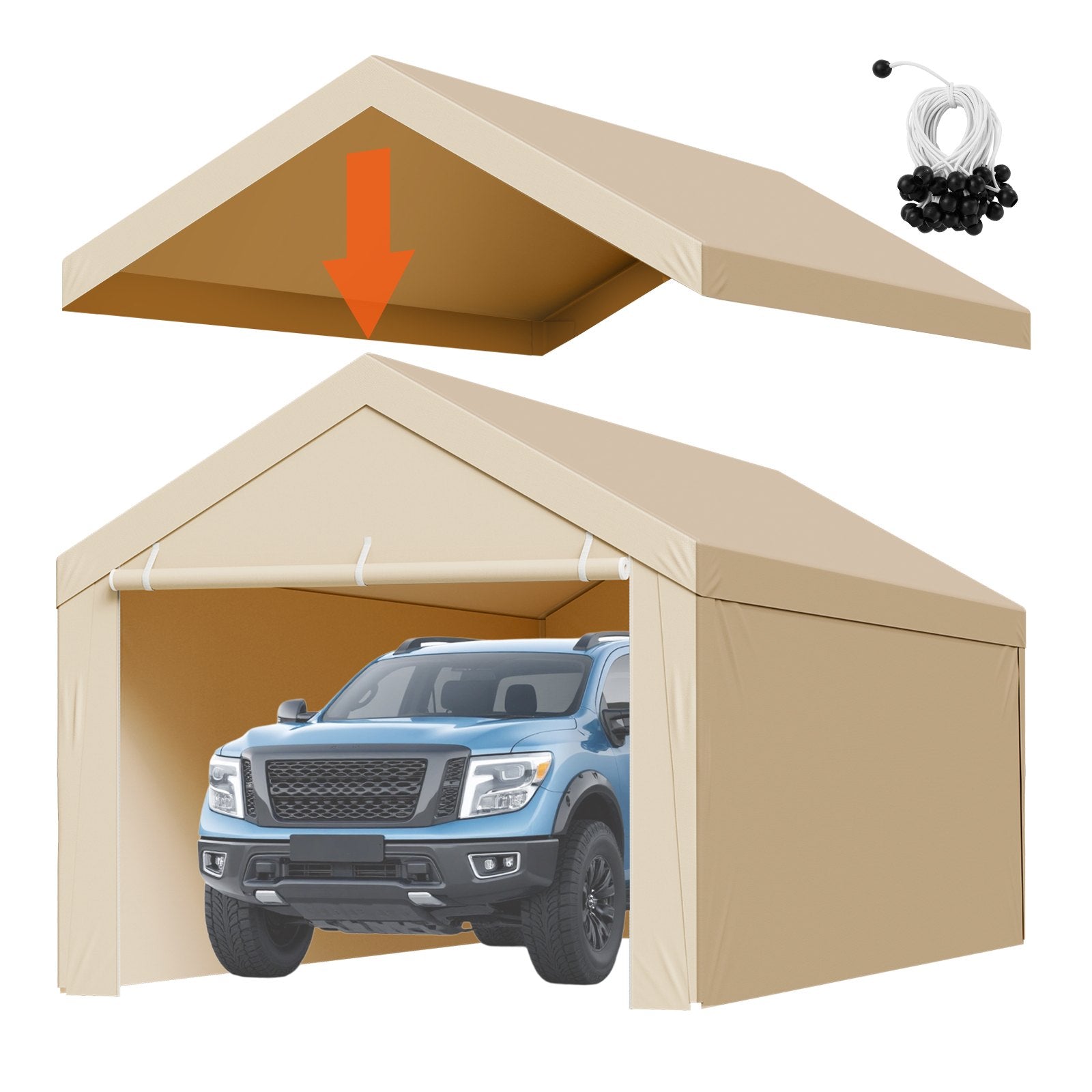 Carport Replacement Canopy, 6 x 3 m Potable Garage Tent Top Tarp with Sidewalls, UV-Resistant & Waterproof, V952-CKPB10X20FTMK3PDN001V0