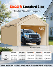 Carport Replacement Canopy, 6 x 3 m Potable Garage Tent Top Tarp with Sidewalls, UV-Resistant & Waterproof, V952-CKPB10X20FTMK3PDN001V0