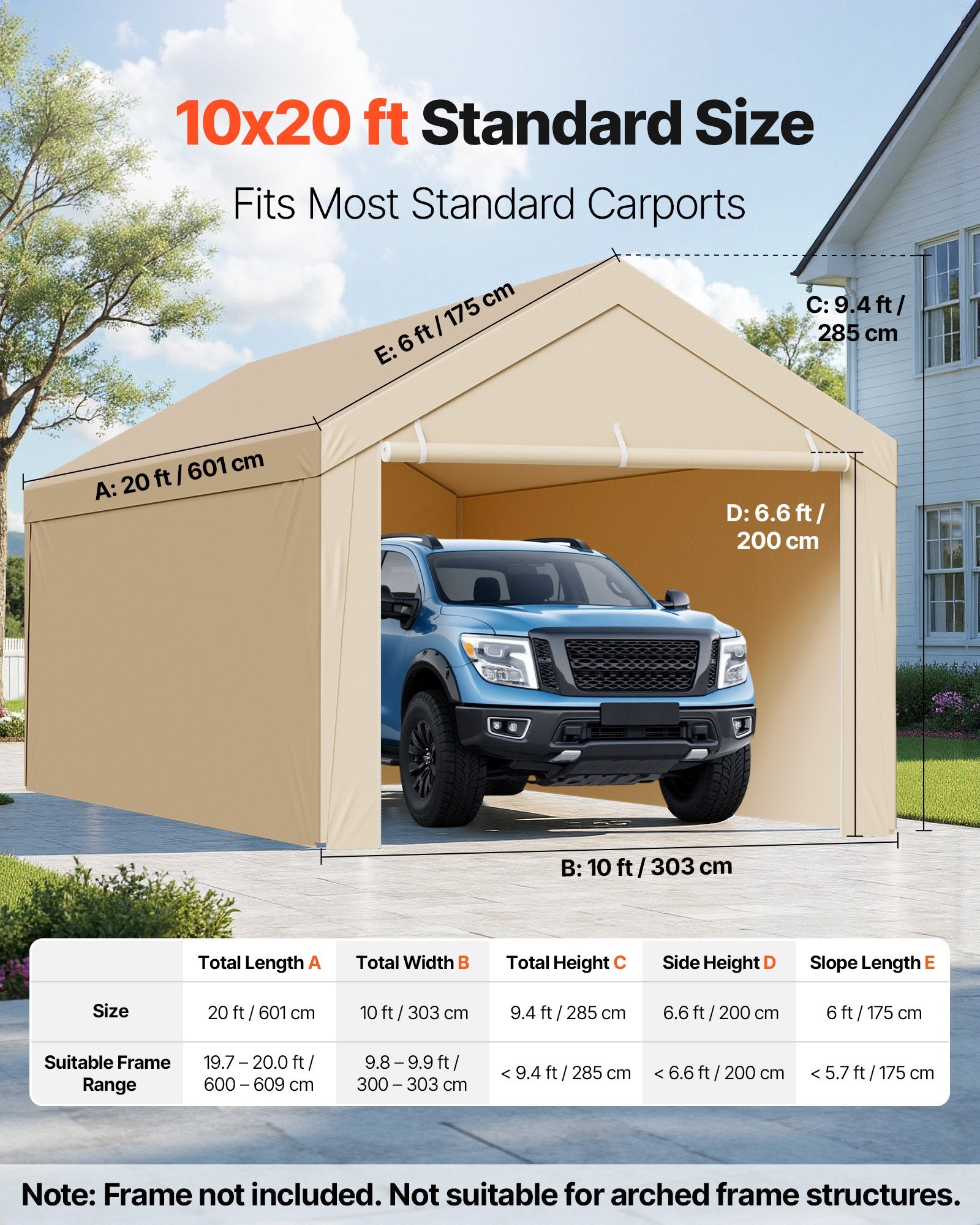 Carport Replacement Canopy, 6 x 3 m Potable Garage Tent Top Tarp with Sidewalls, UV-Resistant & Waterproof, V952-CKPB10X20FTMK3PDN001V0