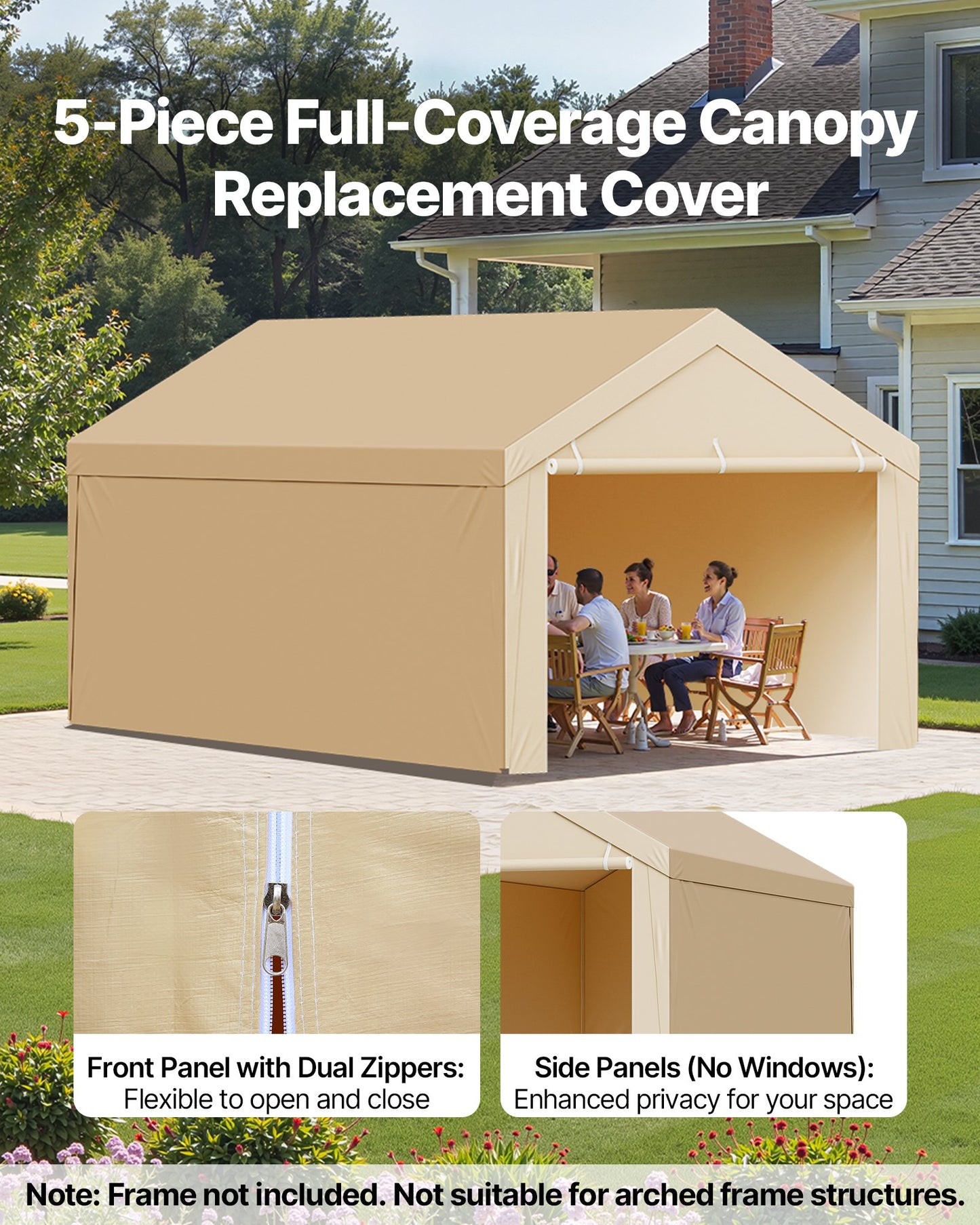Carport Replacement Canopy, 6 x 3 m Potable Garage Tent Top Tarp with Sidewalls, UV-Resistant & Waterproof, V952-CKPB10X20FTMK3PDN001V0