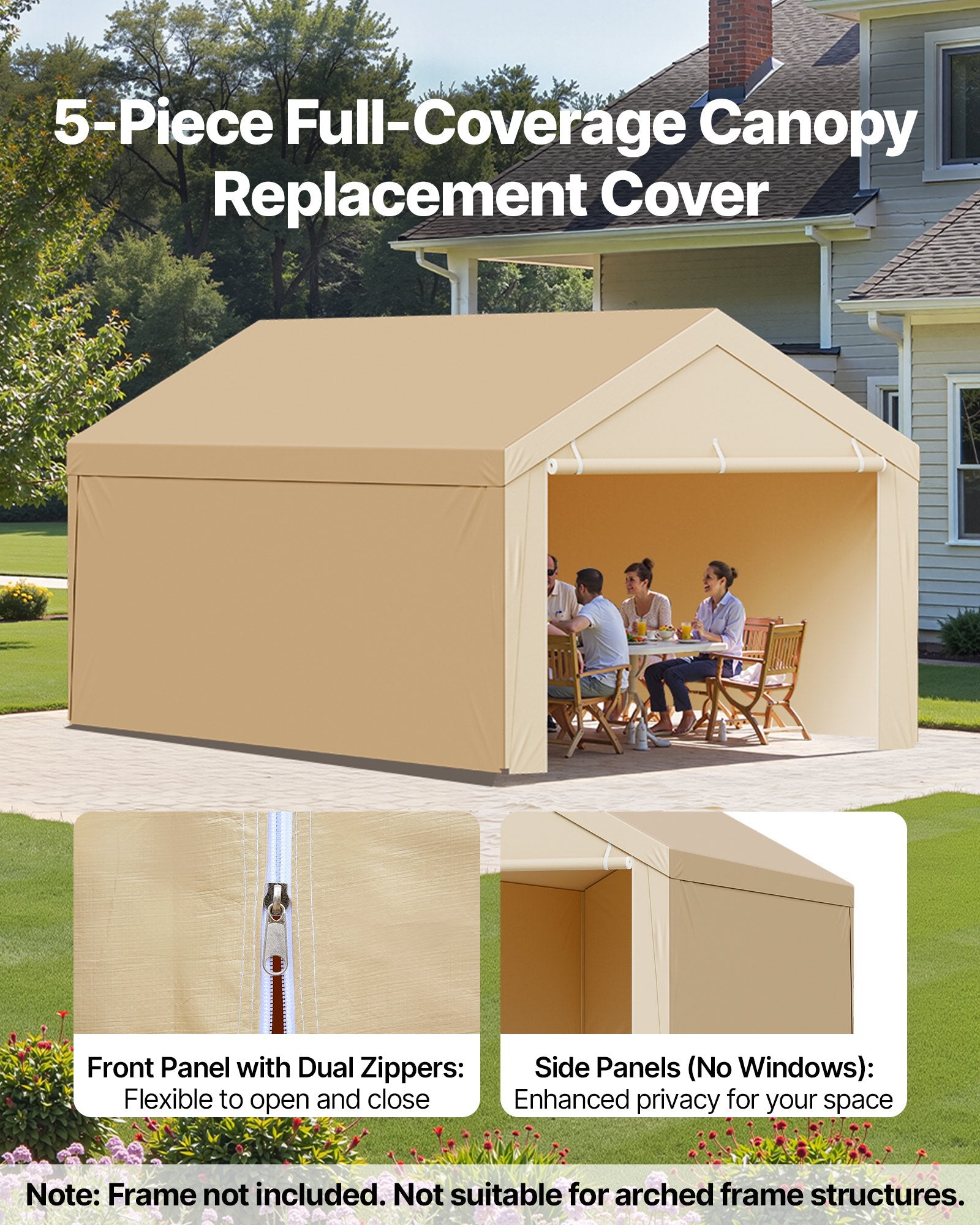 Carport Replacement Canopy, 6 x 3 m Potable Garage Tent Top Tarp with Sidewalls, UV-Resistant & Waterproof, V952-CKPB10X20FTMK3PDN001V0