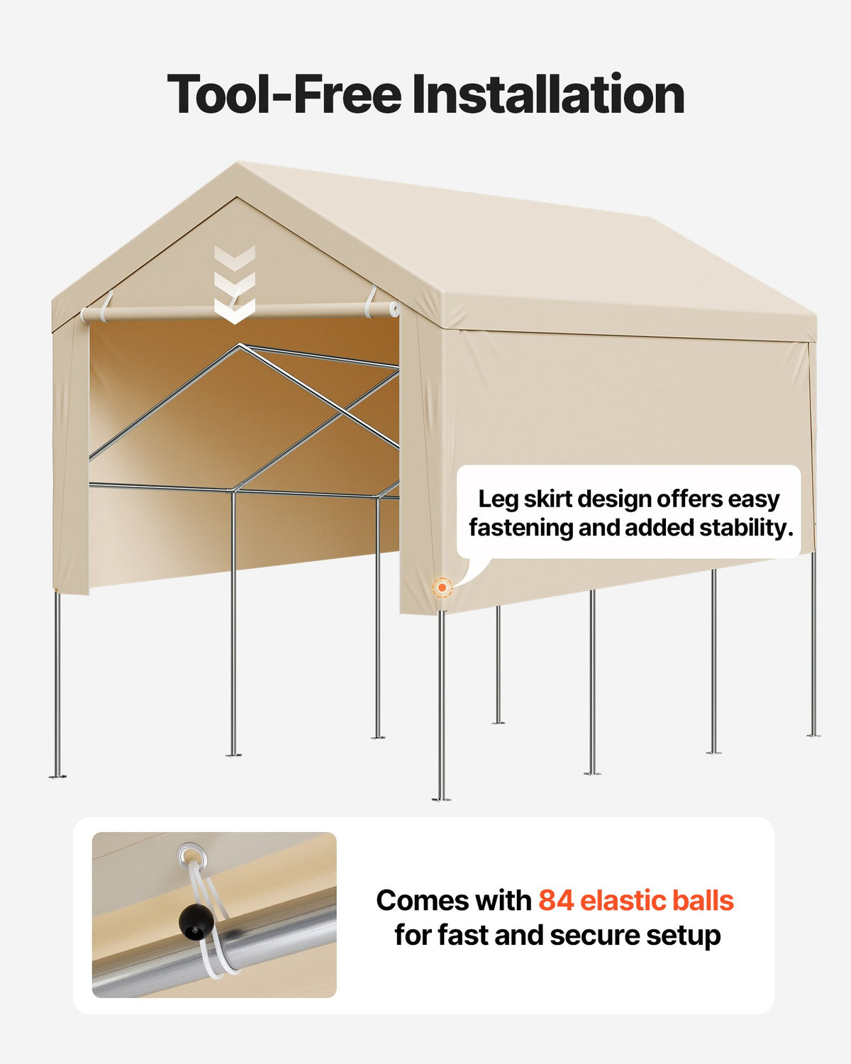 Carport Replacement Canopy, 6 x 3 m Potable Garage Tent Top Tarp with Sidewalls, UV-Resistant & Waterproof, V952-CKPB10X20FTMK3PDN001V0