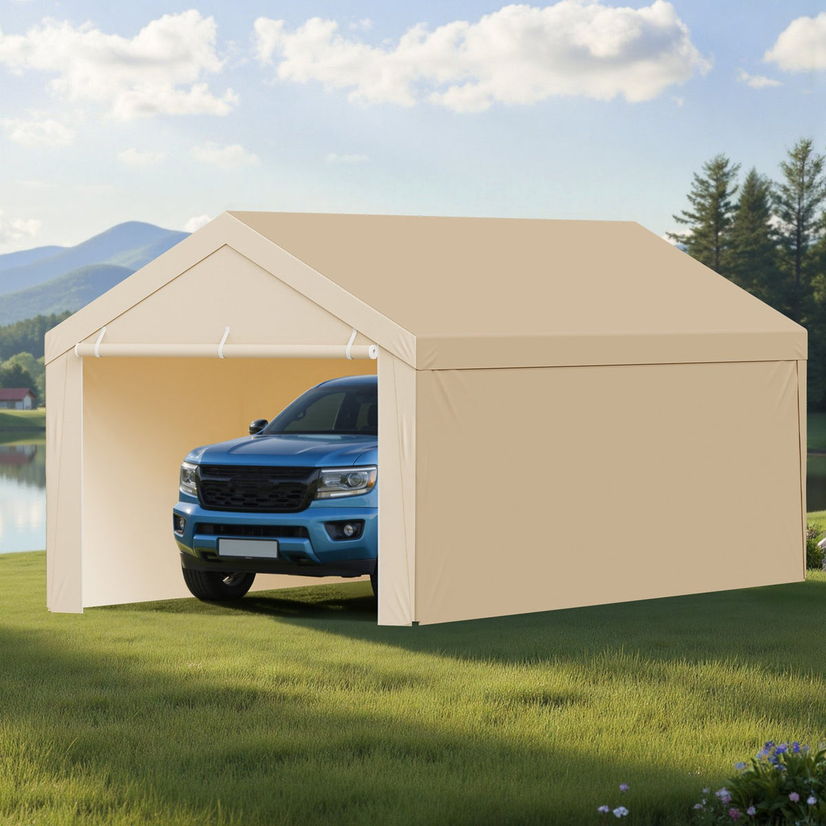 Carport Replacement Canopy, 6 x 3 m Potable Garage Tent Top Tarp with Sidewalls, UV-Resistant & Waterproof, V952-CKPB10X20FTMK3PDN001V0