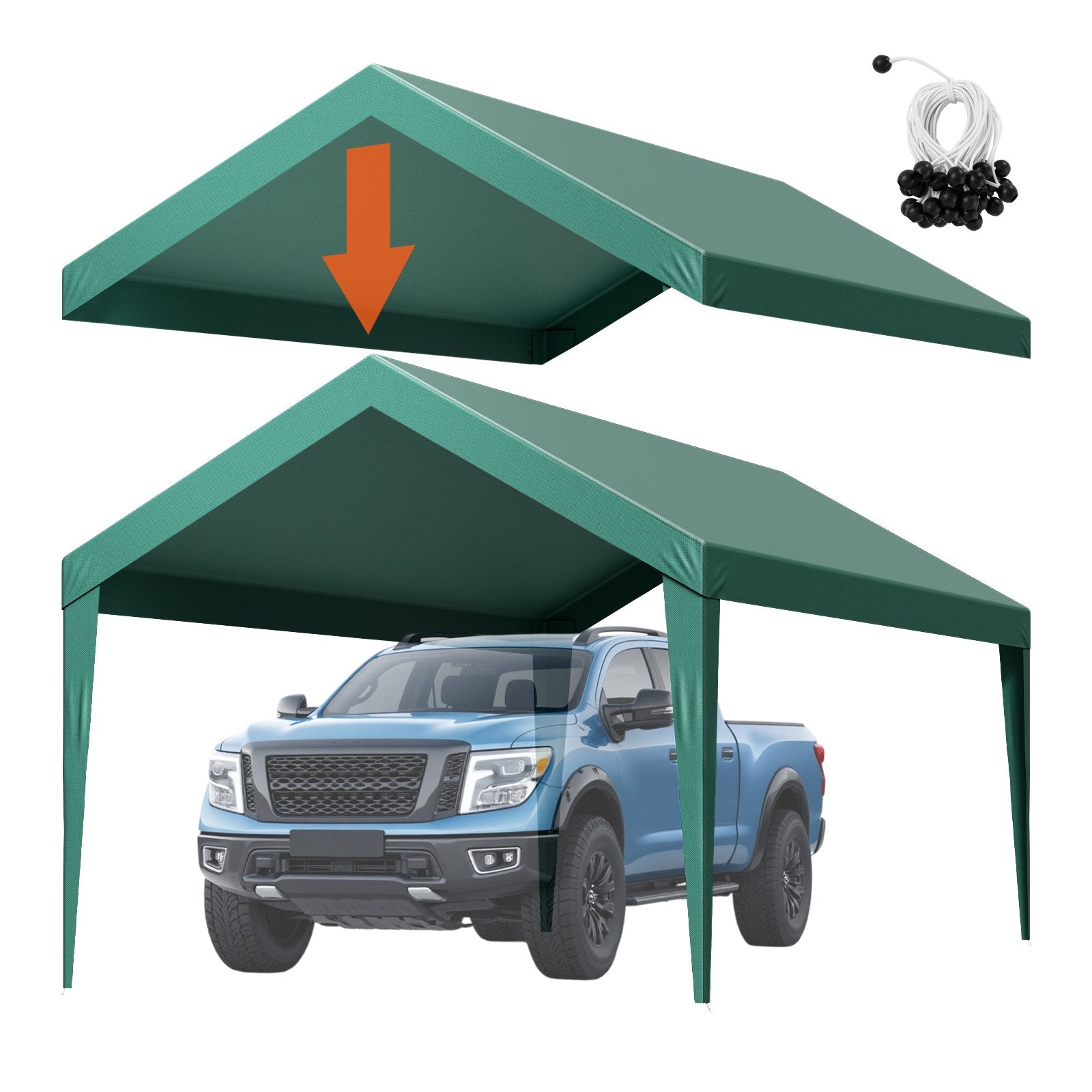 Carport Replacement Canopy, 6 x 3 m Potable Garage Tent Top Tarp, UV-Resistant & Waterproof Car Shelter Tarp, V952-CKPB10X20FTMSHGRL001V0