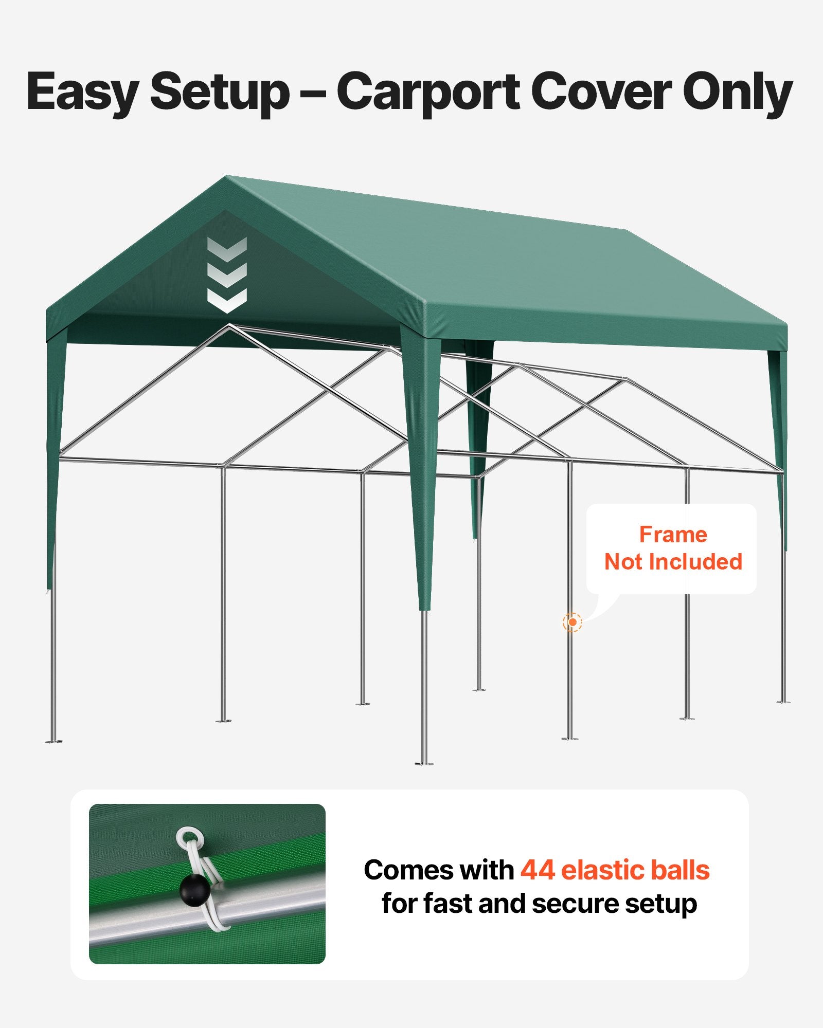 Carport Replacement Canopy, 6 x 3 m Potable Garage Tent Top Tarp, UV-Resistant & Waterproof Car Shelter Tarp, V952-CKPB10X20FTMSHGRL001V0