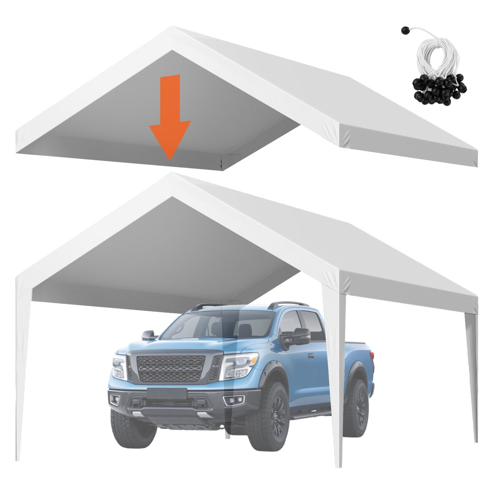 Carport Replacement Canopy, 6 x 3.6 m Potable Garage Tent Top Tarp, UV-Resistant & Waterproof Car Shelter V952-CKPB12X20FTBB7CQI001V0
