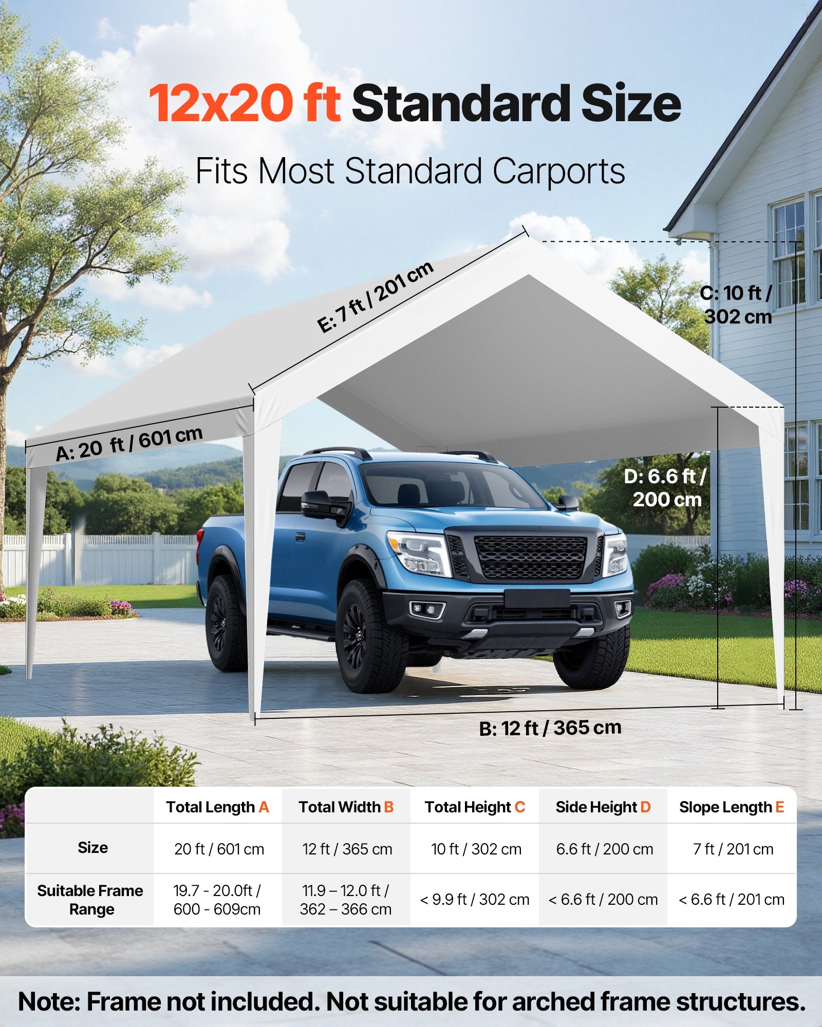 Carport Replacement Canopy, 6 x 3.6 m Potable Garage Tent Top Tarp, UV-Resistant & Waterproof Car Shelter V952-CKPB12X20FTBB7CQI001V0