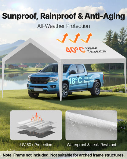 Carport Replacement Canopy, 6 x 3.6 m Potable Garage Tent Top Tarp, UV-Resistant & Waterproof Car Shelter V952-CKPB12X20FTBB7CQI001V0