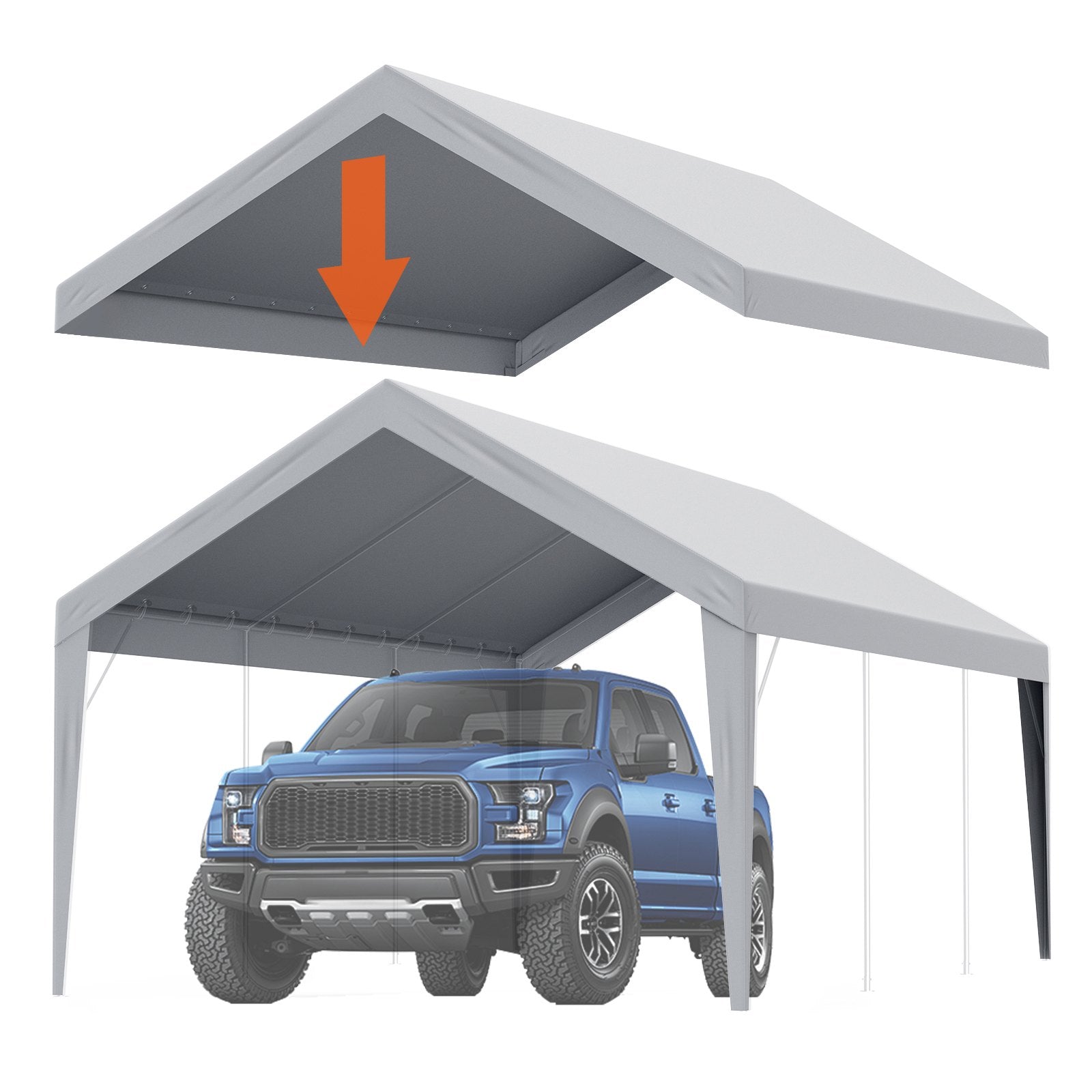 Carport Replacement Canopy Cover 12 x 20 ft, Garage Top Tent Shelter Tarp Heavy-Duty Waterproof & UV V952-CKPB12X20FTH7X9QGV0