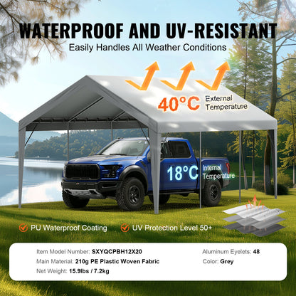 Carport Replacement Canopy Cover 12 x 20 ft, Garage Top Tent Shelter Tarp Heavy-Duty Waterproof & UV V952-CKPB12X20FTH7X9QGV0