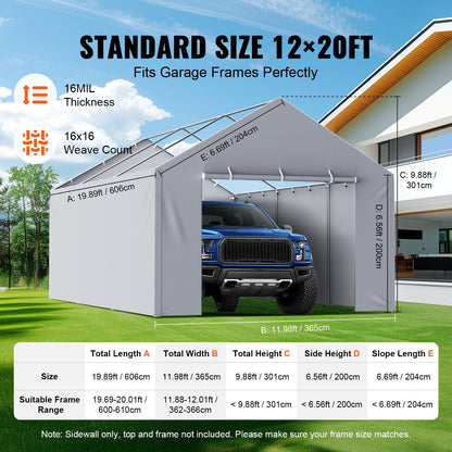 Carport Replacement Canopy Cover Side Wall 6 x 3.6 m, Garage Tent Shelter Tarp Heavy-Duty Waterproof & UV V952-CKPB12X20FTHJ9ULEV0