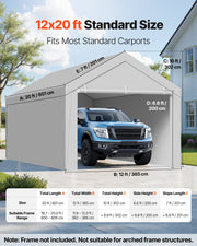 Carport Replacement Canopy, 6x 3.6 m Potable Garage Tent Top Tarp with Sidewalls, UV-Resistant & Waterproof, V952-CKPB12X20FTHX72QR001V0