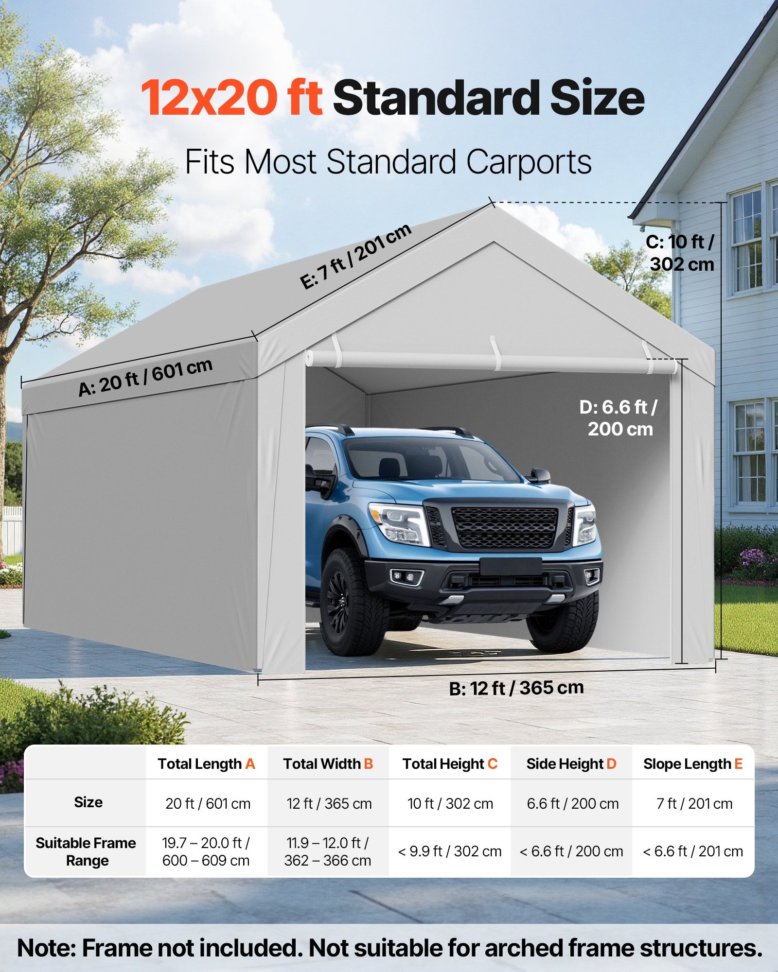 Carport Replacement Canopy, 6x 3.6 m Potable Garage Tent Top Tarp with Sidewalls, UV-Resistant & Waterproof, V952-CKPB12X20FTHX72QR001V0