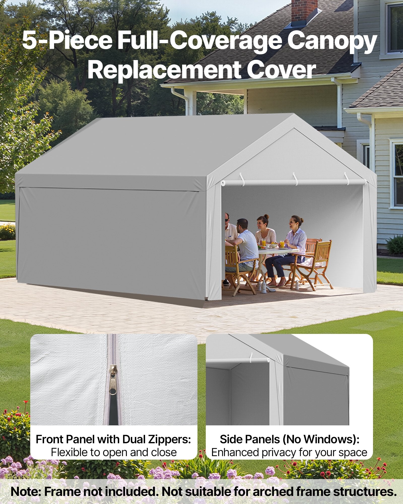 Carport Replacement Canopy, 6x 3.6 m Potable Garage Tent Top Tarp with Sidewalls, UV-Resistant & Waterproof, V952-CKPB12X20FTHX72QR001V0