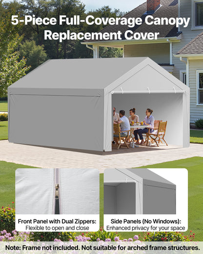 Carport Replacement Canopy, 6x 3.6 m Potable Garage Tent Top Tarp with Sidewalls, UV-Resistant & Waterproof, V952-CKPB12X20FTHX72QR001V0