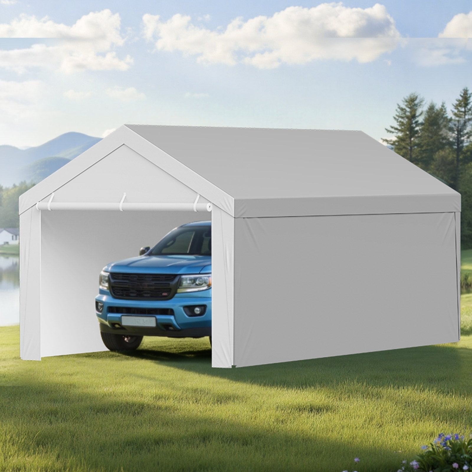 Carport Replacement Canopy, 6x 3.6 m Potable Garage Tent Top Tarp with Sidewalls, UV-Resistant & Waterproof, V952-CKPB12X20FTHX72QR001V0