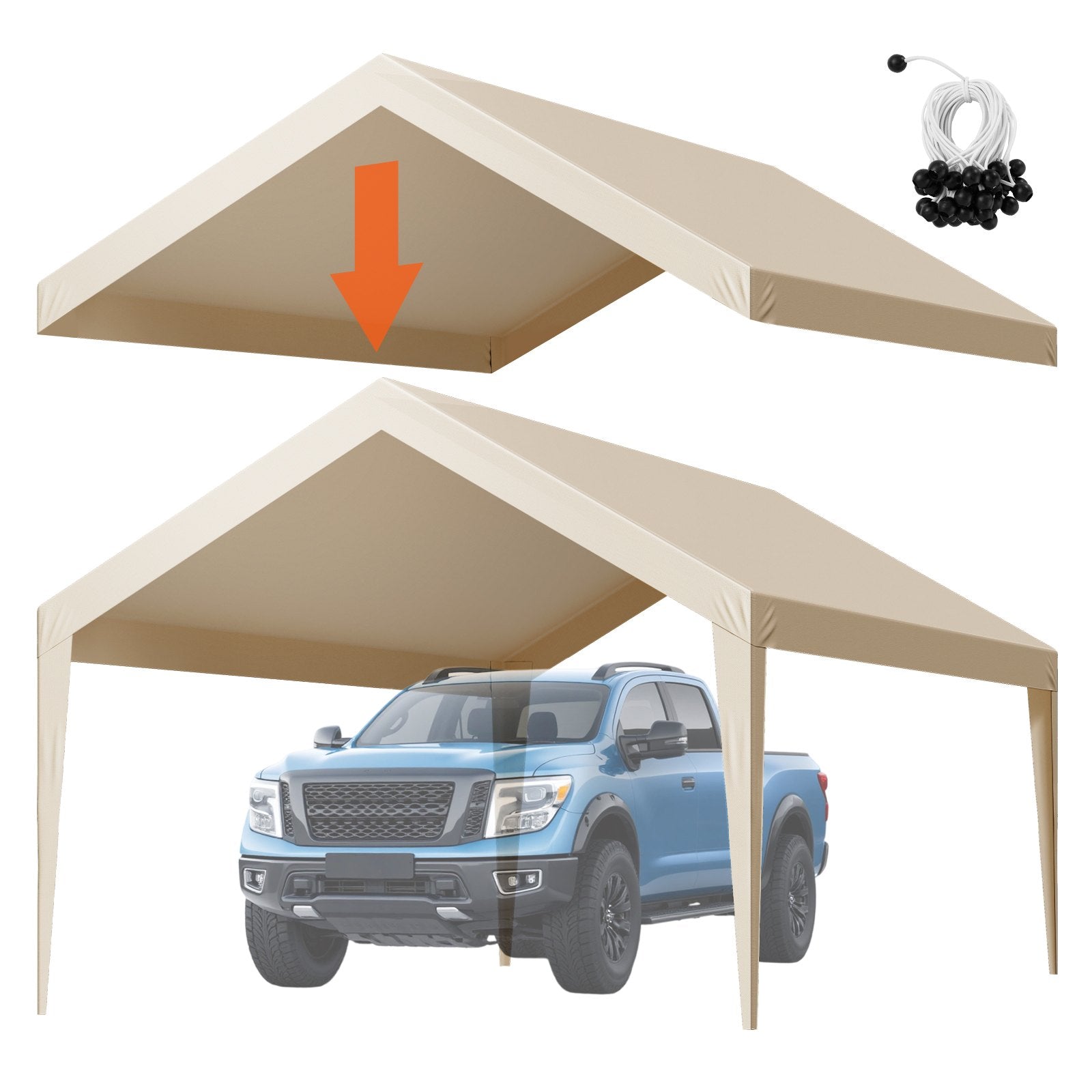 Carport Replacement Canopy, 6 x 3.6 m Potable Garage Tent Top Tarp, UV-Resistant & Waterproof Car Shelter V952-CKPB12X20FTM4VTAY001V0