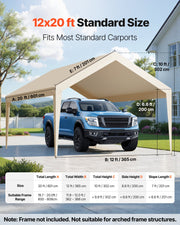Carport Replacement Canopy, 6 x 3.6 m Potable Garage Tent Top Tarp, UV-Resistant & Waterproof Car Shelter V952-CKPB12X20FTM4VTAY001V0