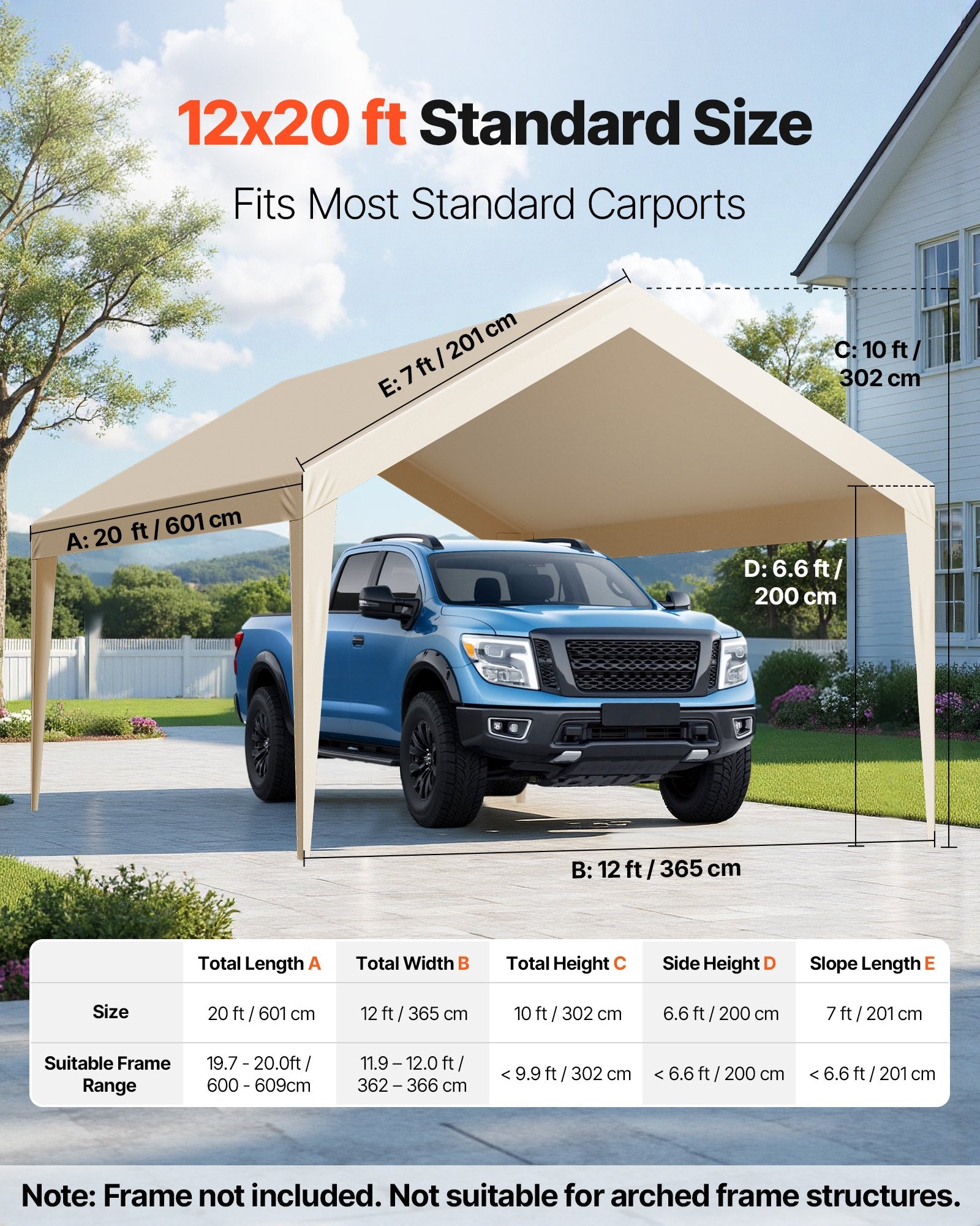 Carport Replacement Canopy, 6 x 3.6 m Potable Garage Tent Top Tarp, UV-Resistant & Waterproof Car Shelter V952-CKPB12X20FTM4VTAY001V0