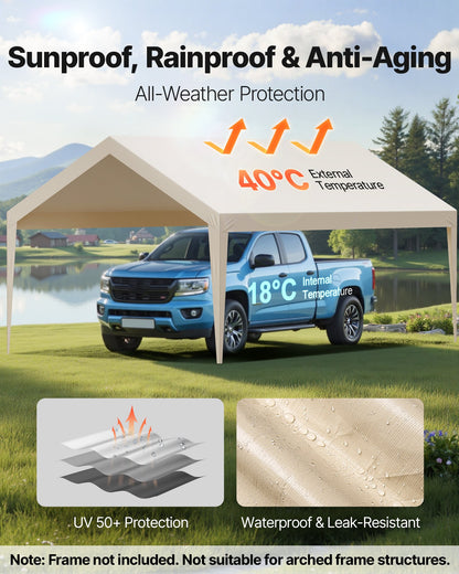Carport Replacement Canopy, 6 x 3.6 m Potable Garage Tent Top Tarp, UV-Resistant & Waterproof Car Shelter V952-CKPB12X20FTM4VTAY001V0