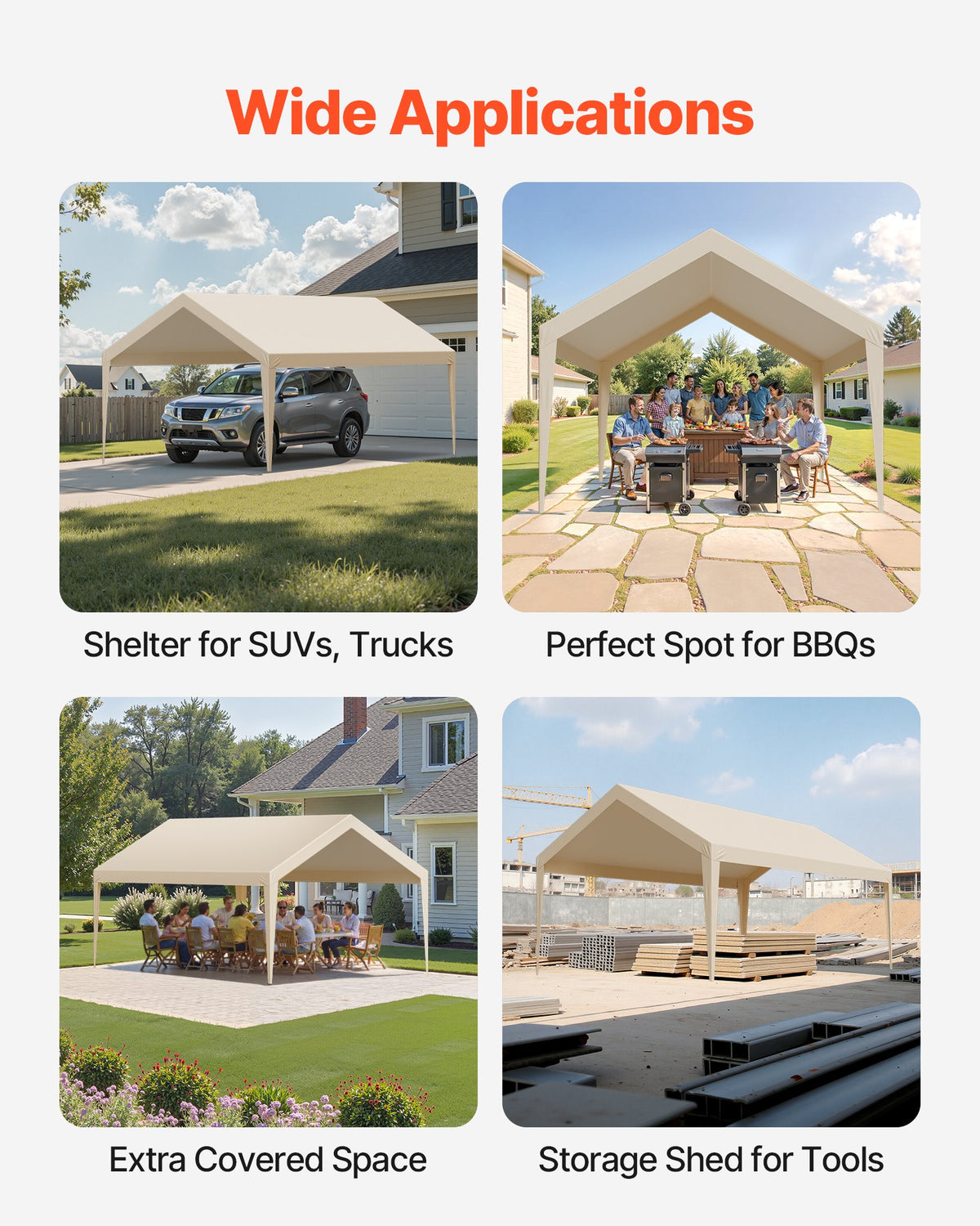 Carport Replacement Canopy, 6 x 3.6 m Potable Garage Tent Top Tarp, UV-Resistant & Waterproof Car Shelter V952-CKPB12X20FTM4VTAY001V0