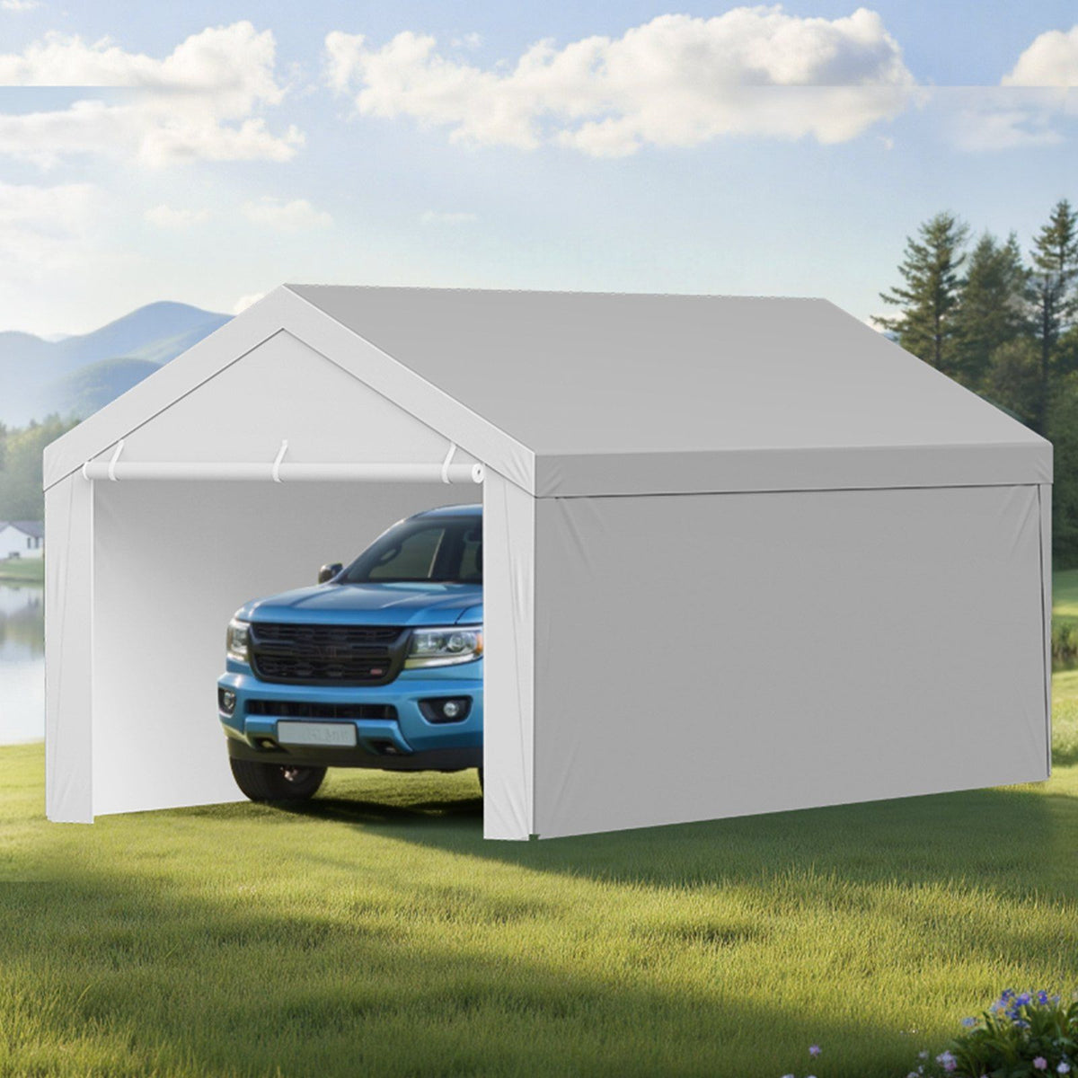 Carport Replacement Canopy, 6 x 4 m Potable Garage Tent Top Tarp with Sidewalls, UV-Resistant & Waterproof, V952-CKPB13X20FTHFHUUD001V0