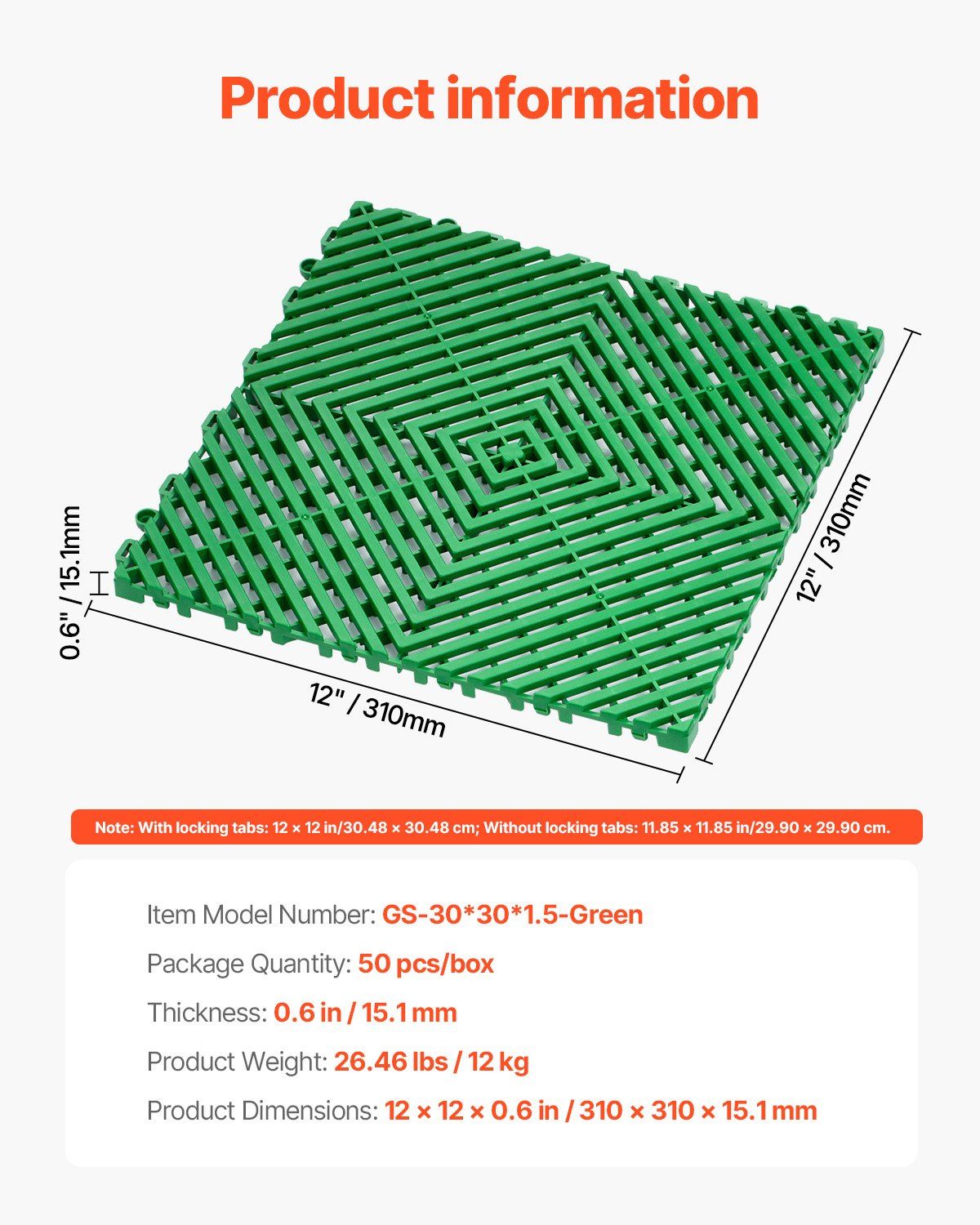 Interlocking Drainage Mat, 50 Pcs Modular Interlocking Cushion, 31 x 31 cm Splicing Drainage Mats, Non-Slip V952-CKPSD10X10YCS8XCRV0
