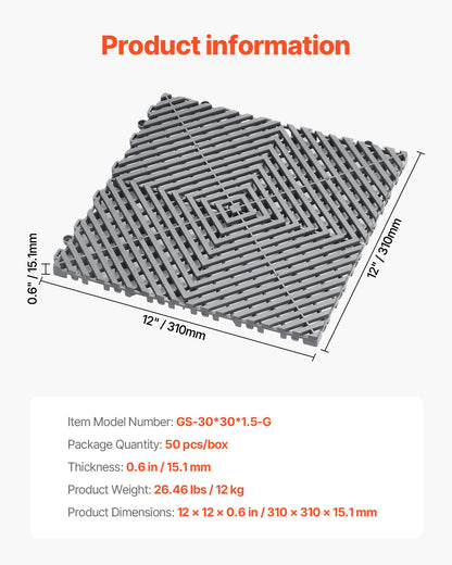 Interlocking Drainage Mat, 31 x 31 cm Modular Interlocking Cushion, 50 Pcs Splicing Drainage Mats, Non-Slip V952-CKPSD12X12INHIBDXV0