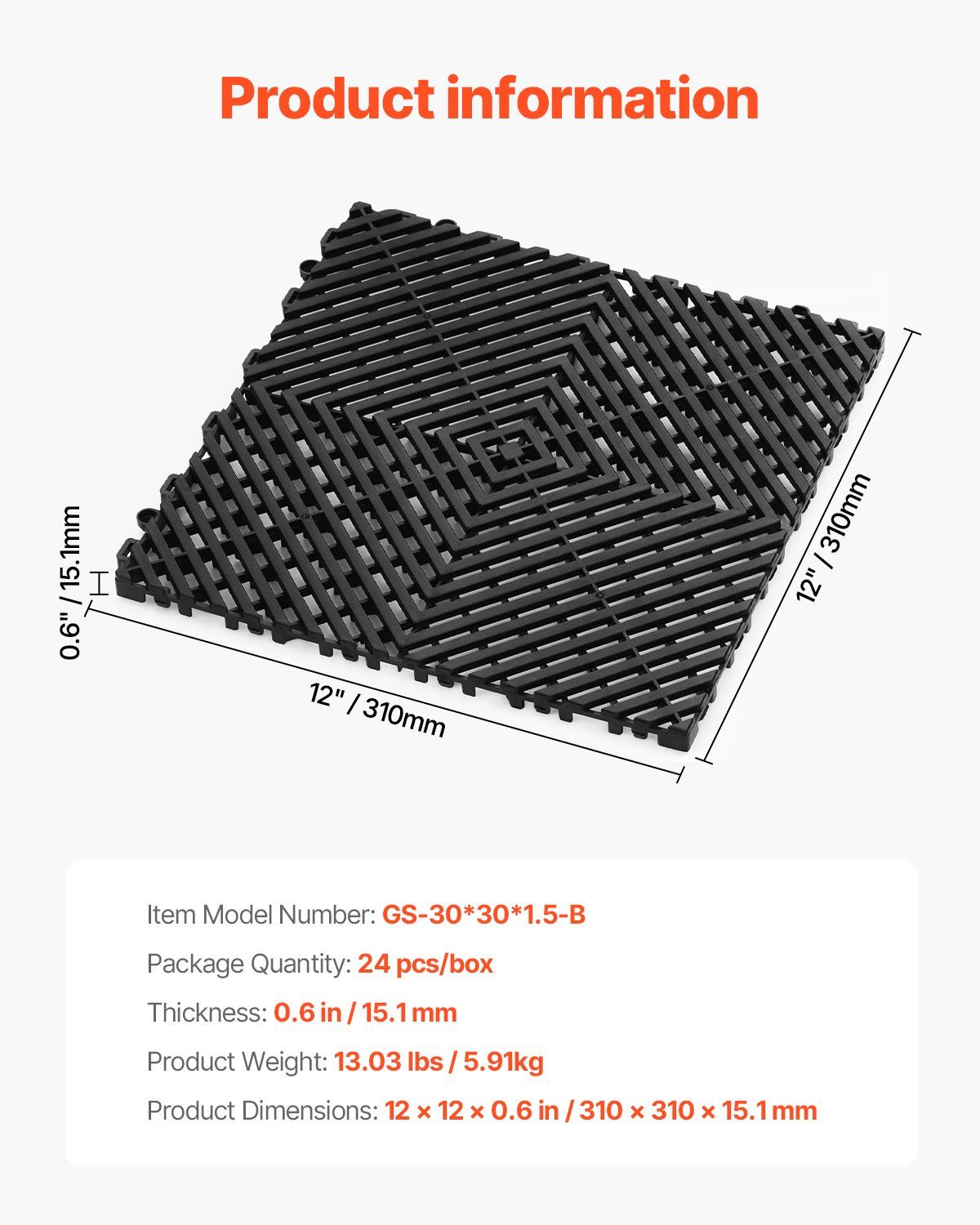 Interlocking Drainage Mat, 31 x 31 cm Modular Interlocking Cushion, 24 Pcs Splicing Drainage Mats, Non-Slip V952-CKPSD12X12INM0OD3V0