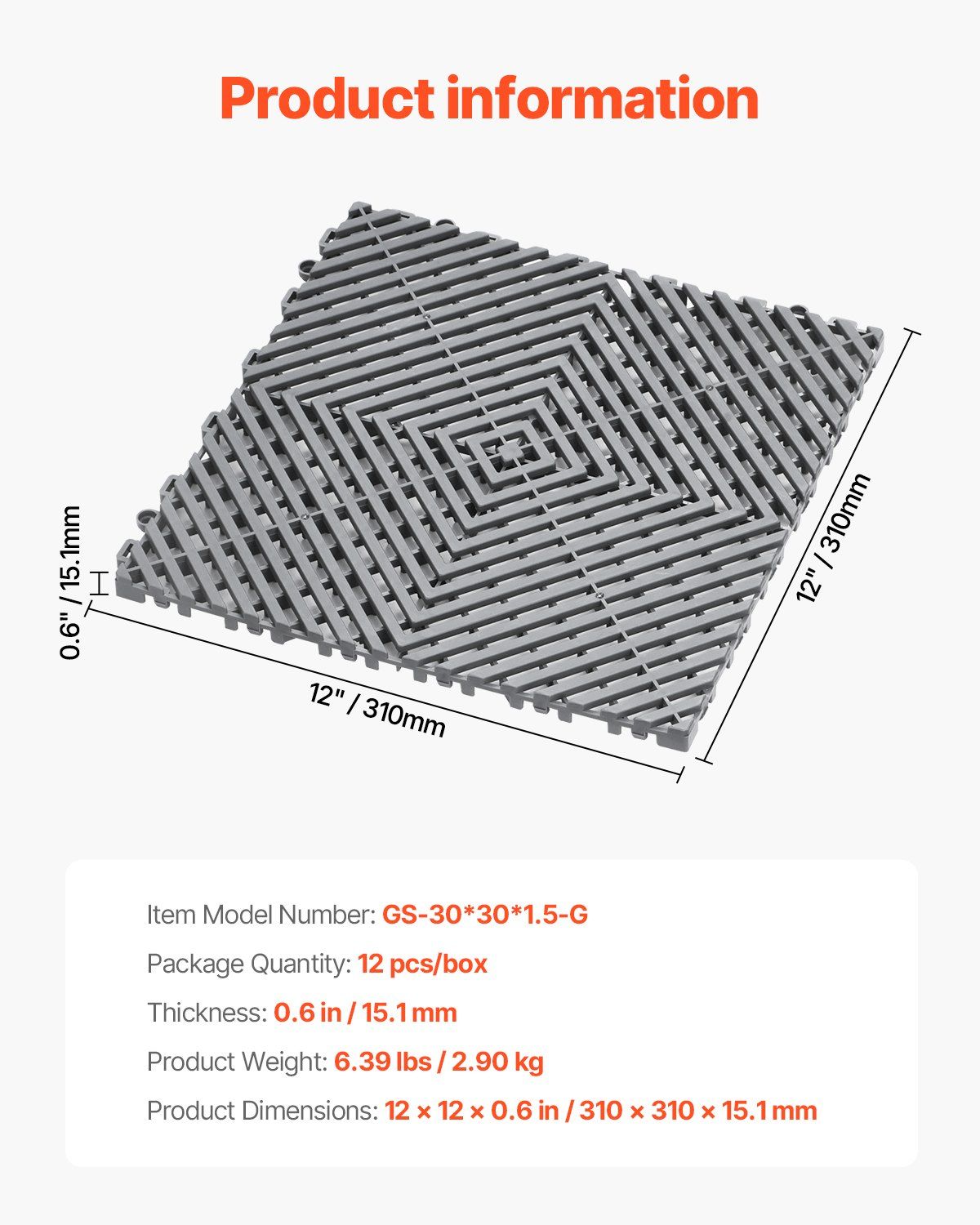 Interlocking Drainage Mat, 31 x 31 cm Modular Interlocking Cushion, 12 Pcs Splicing Drainage Mats, Non-Slip V952-CKPSD12X12YC7FR5ZV0