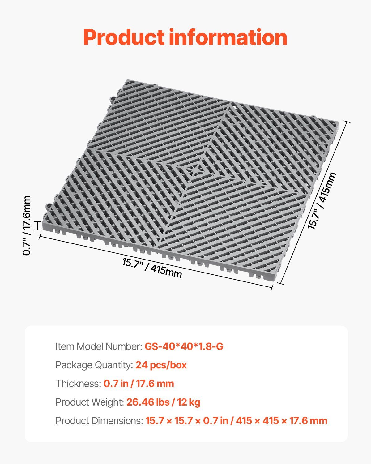 Interlocking Drainage Mat, 41.5 x 41.5 cm Modular Interlocking Cushion, 24 Pcs Splicing Drainage Mats, PP V952-CKPSD157157IYIV1HV0