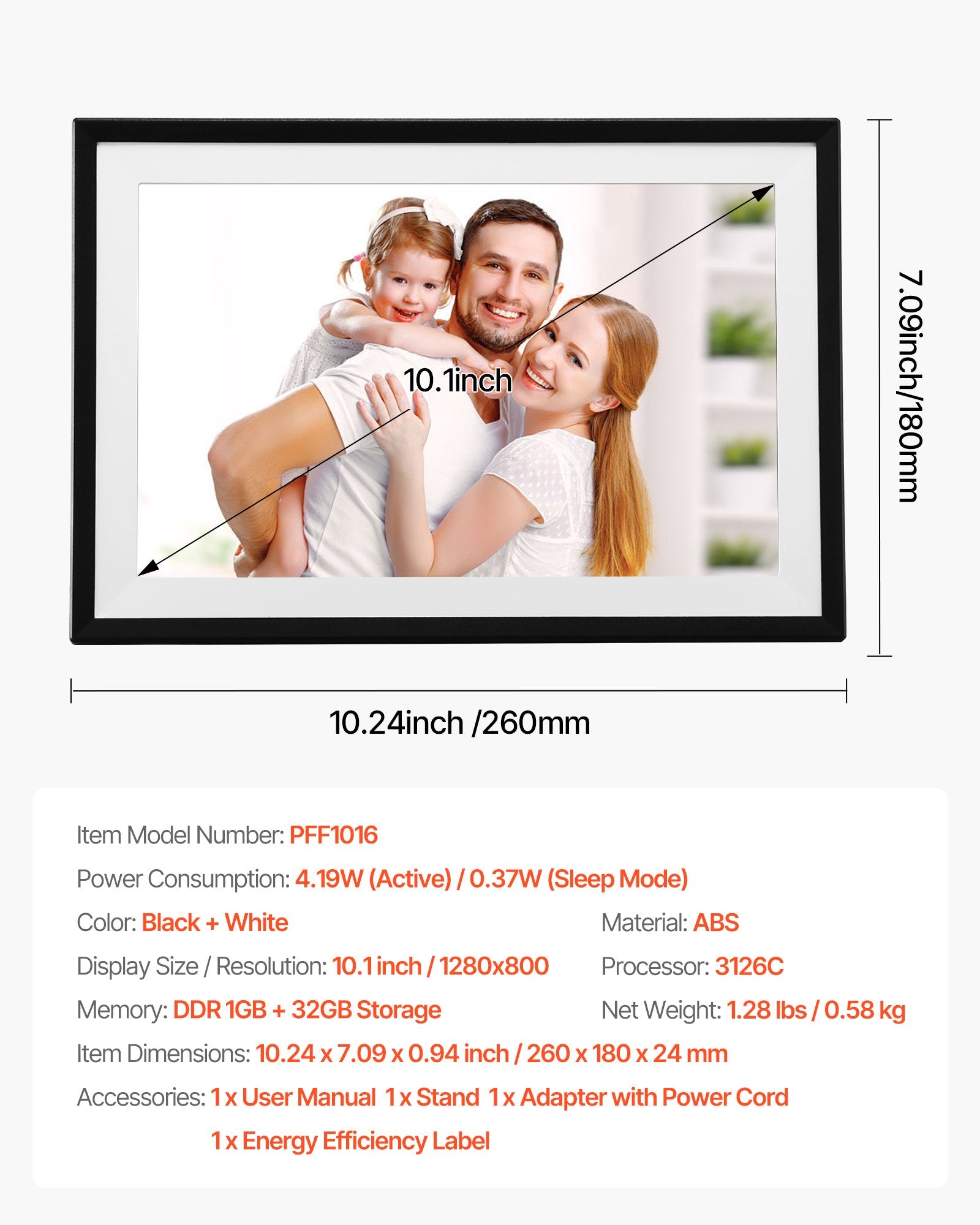 260 mm Digital Picture Frame 32GB IPS Touchscreen Wi-Fi Photo Frame V952-CKPSZXK101IN5B6VN001V3