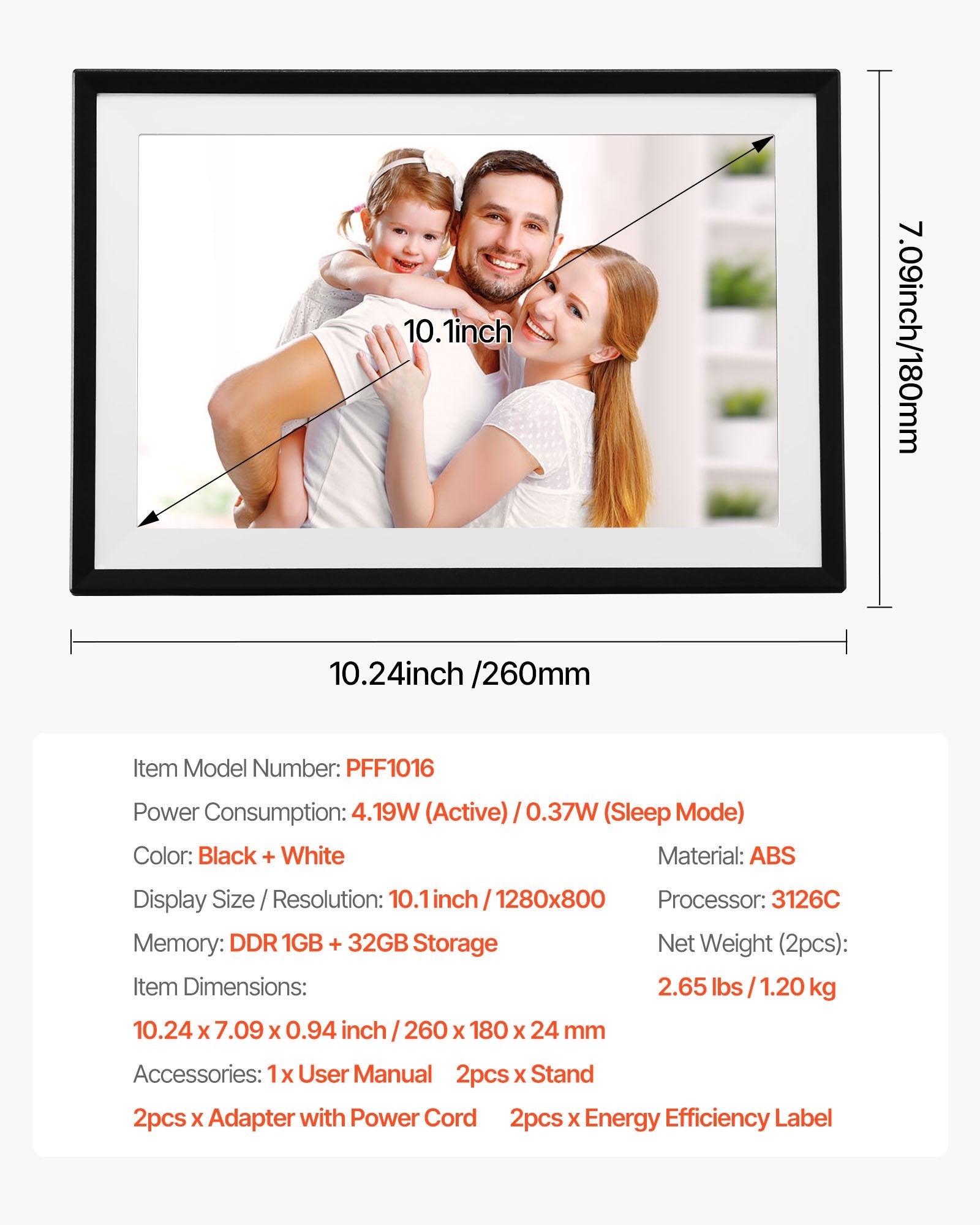260 mm Digital Picture Frame 32GB Touchscreen 2-Pack Wi-Fi Photo Frames V952-CKPSZXK101INQDCMO001V3