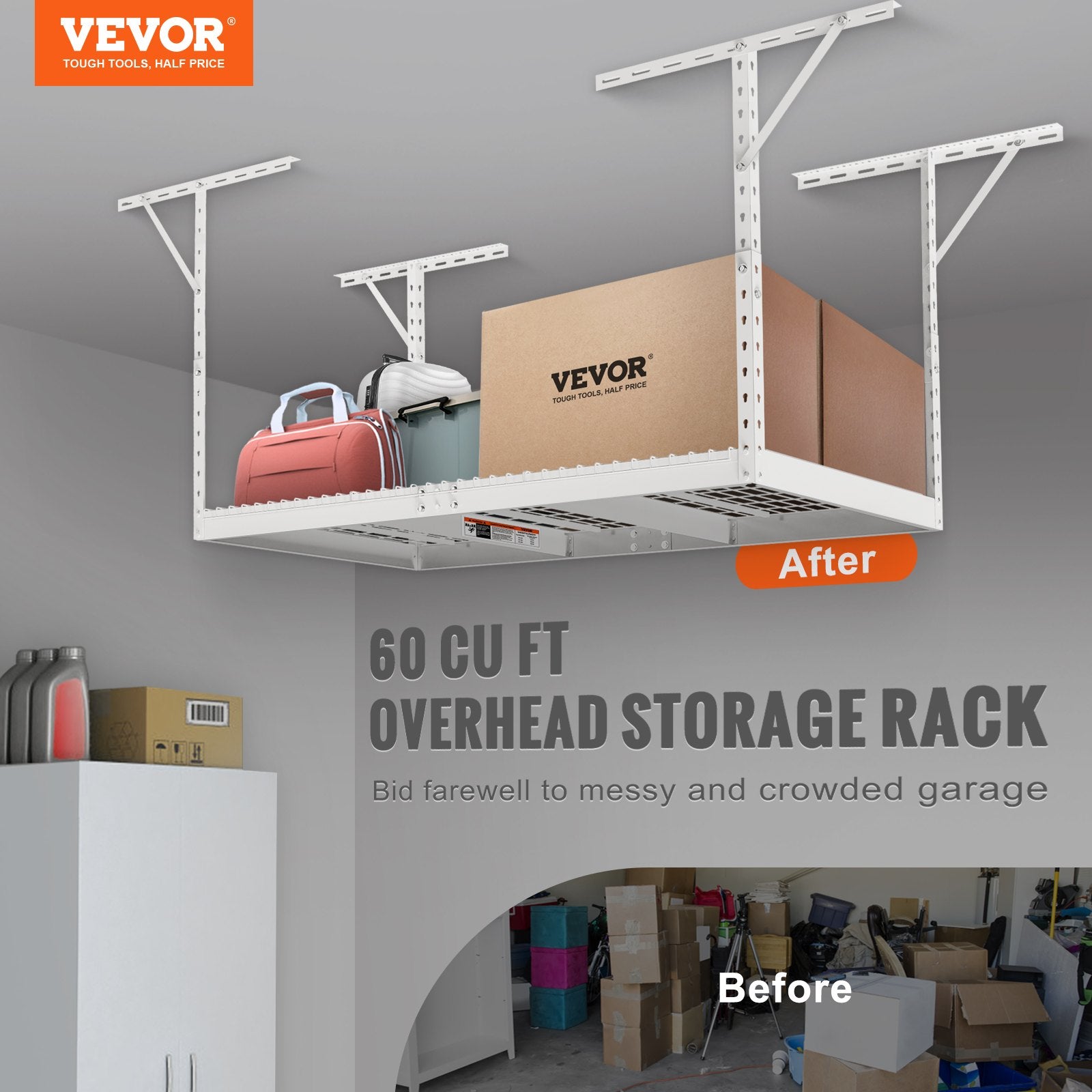 Overhead Adjustable Garage Storage Rack 36x72in Ceiling Rack 550lbs White V952-CKTHBCWJZBS36XGFYV0