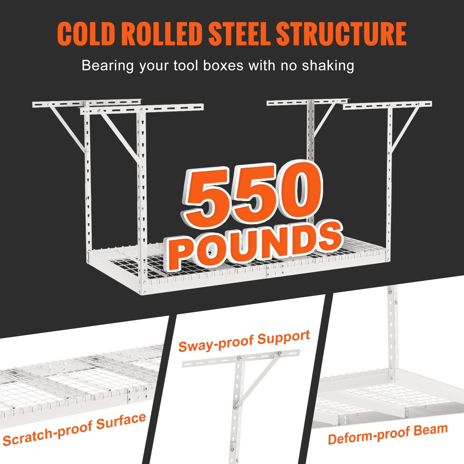 Overhead Adjustable Garage Storage Rack 36x72in Ceiling Rack 550lbs White V952-CKTHBCWJZBS36XGFYV0