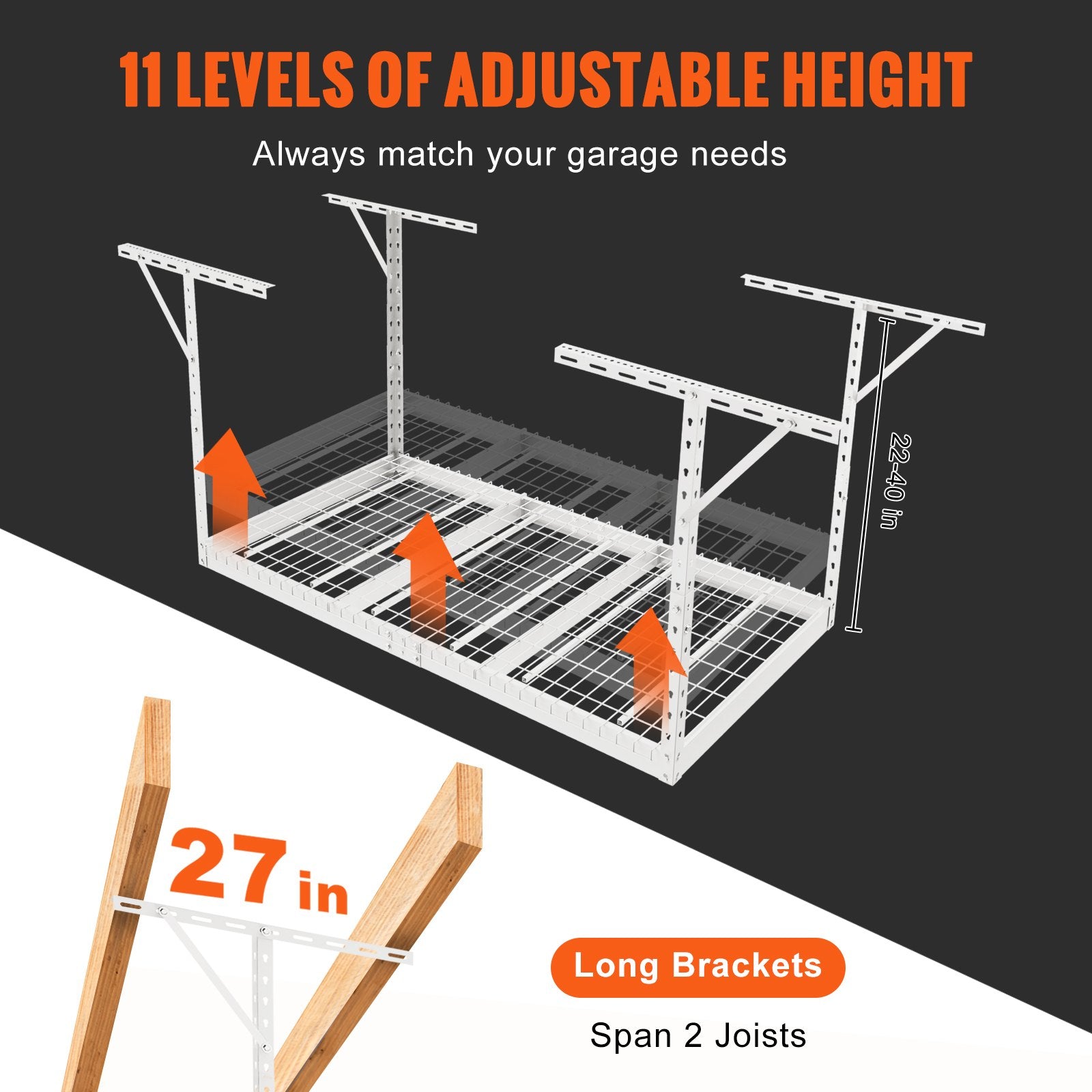 Overhead Adjustable Garage Storage Rack 36x72in Ceiling Rack 550lbs White V952-CKTHBCWJZBS36XGFYV0