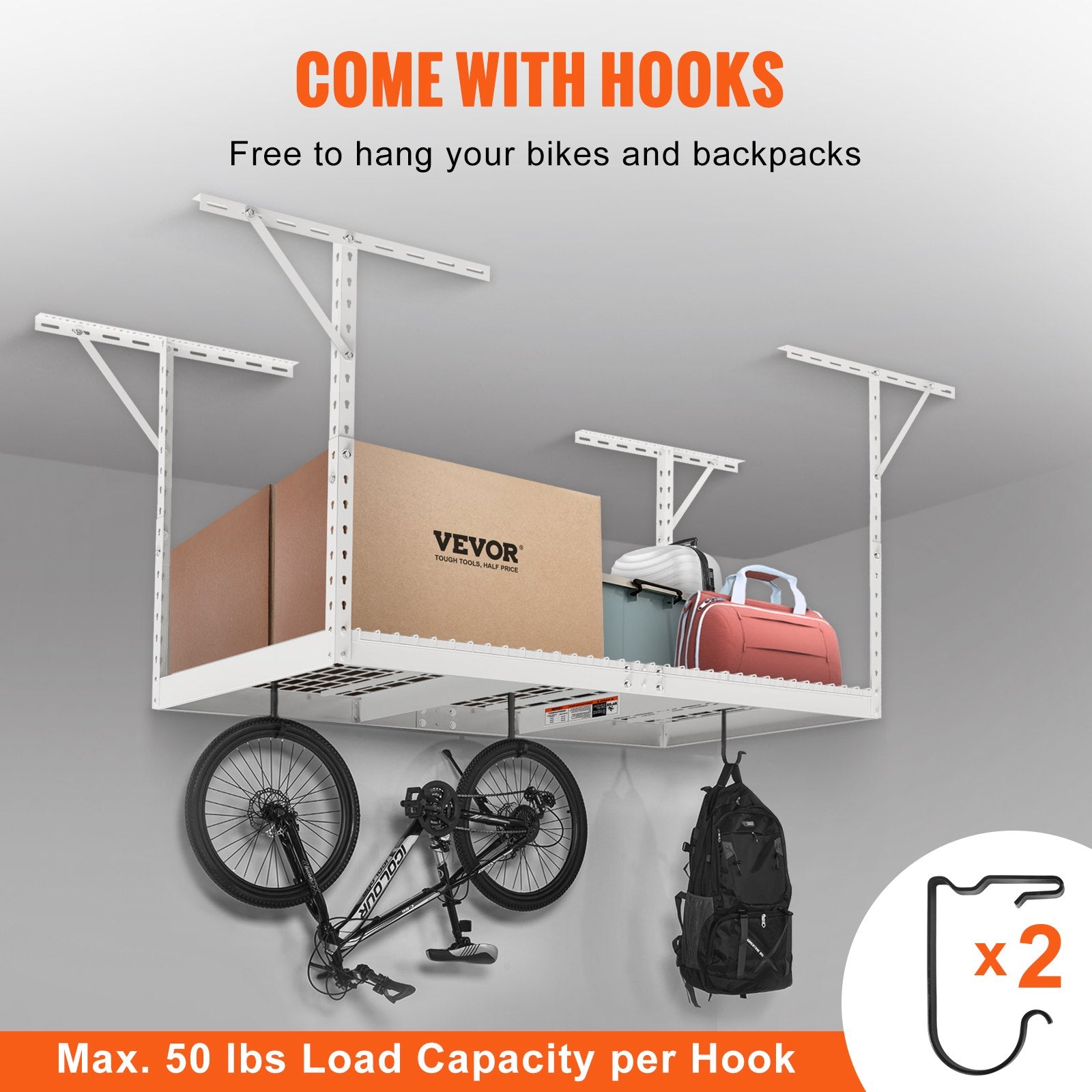 Overhead Adjustable Garage Storage Rack 36x72in Ceiling Rack 550lbs White V952-CKTHBCWJZBS36XGFYV0