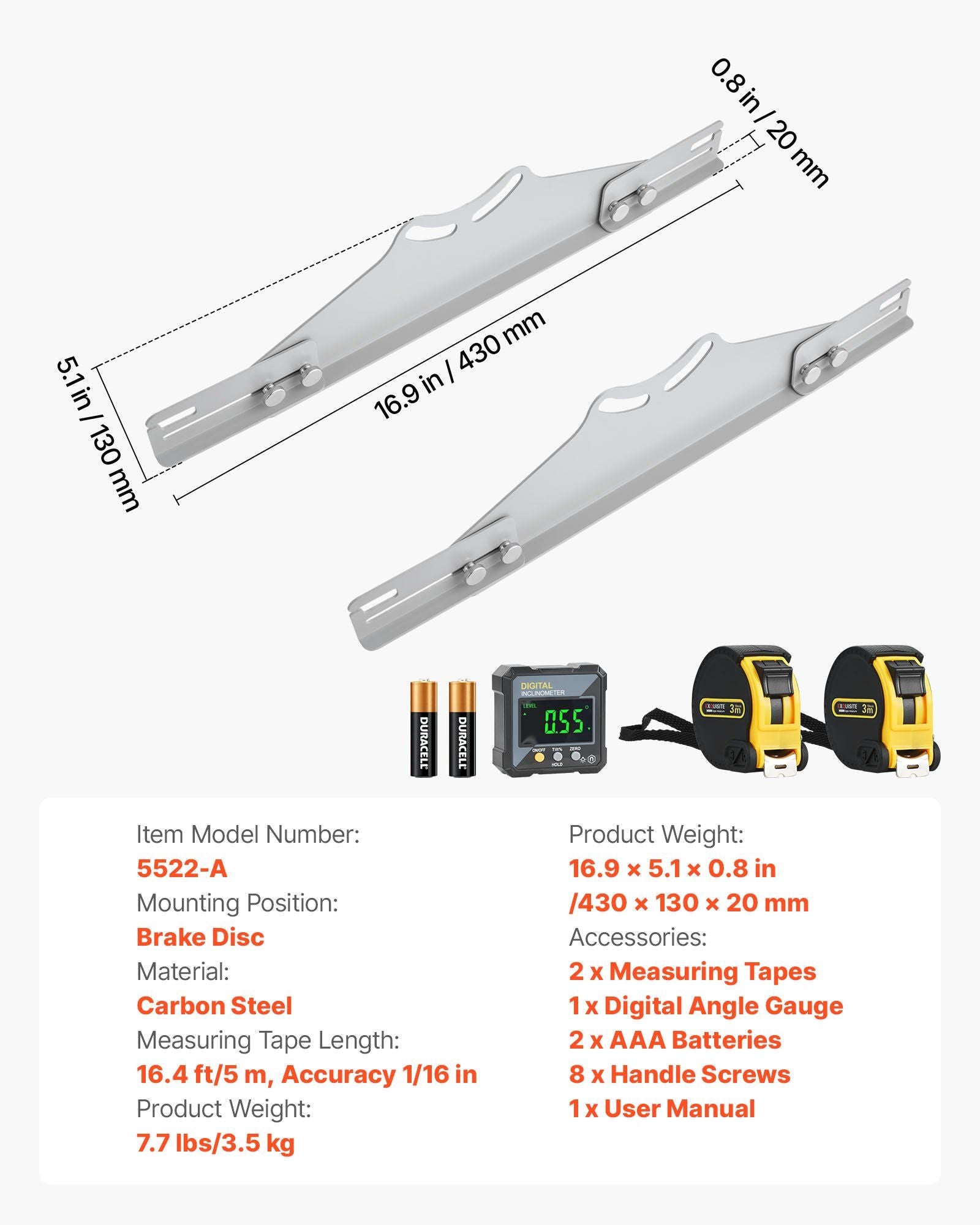 Wheel Alignment Tool, 2 PCS Carbon Steel Heavy Duty Toe & Camber Alignment Plates with Digital Angle Finder, V952-CLDWJJBXG0DSJO9UF001V9