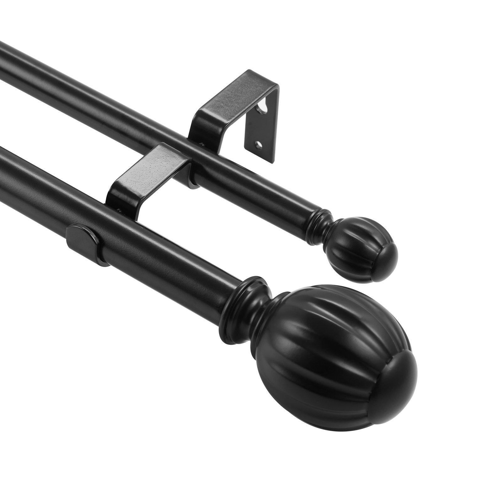 Double Rod Curtain Rods, 36-72 inches(3-6ft) Adjustable Length, Black Double Curtain Rods with Round Finials, V952-CLG3672INCHYCGJYLV0