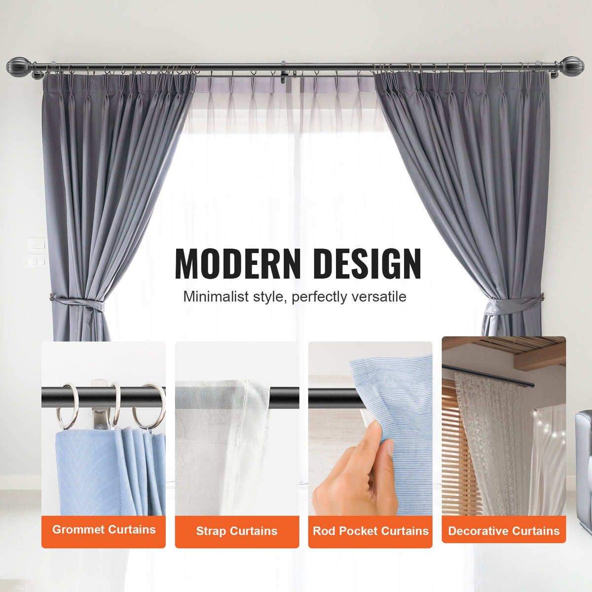 Double Rod Curtain Rods, 36-72 inches(3-6ft) Adjustable Length, Black Double Curtain Rods with Round Finials, V952-CLG3672INCHYCGJYLV0