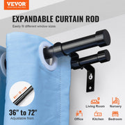 Double Rod Curtain Rods, 36-72 inches(3-6ft) Adjustable Length, Black Double Curtain Rods with Cap Finials, V952-CLG3672INCHYSMRE8V0