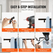 Double Rod Curtain Rods, 36-72 inches(3-6ft) Adjustable Length, Black Double Curtain Rods with Cap Finials, V952-CLG3672INCHYSMRE8V0