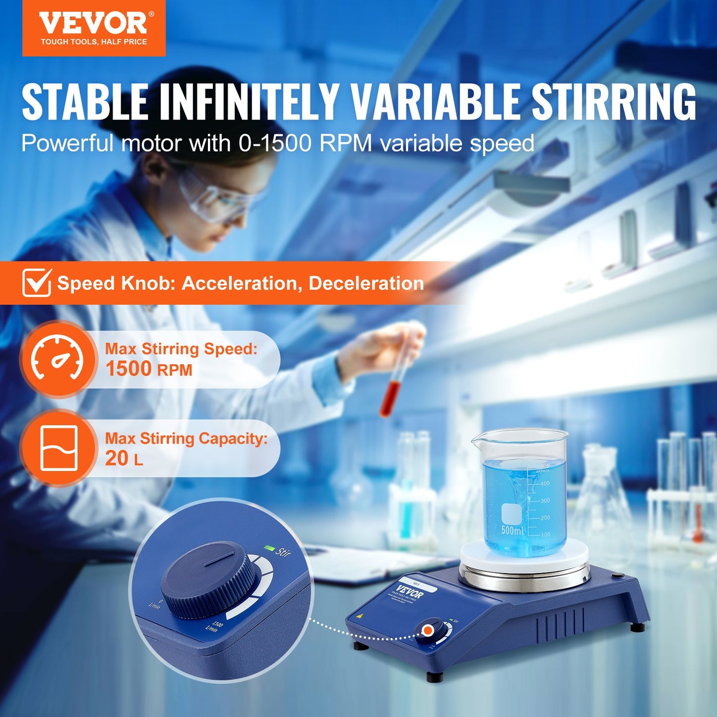 Magnetic Stirrer Stir Plate Kit 0-1500 RPM Adjustable Speed Max 22L V952-CLJBJ120LBJR0ICLWV3