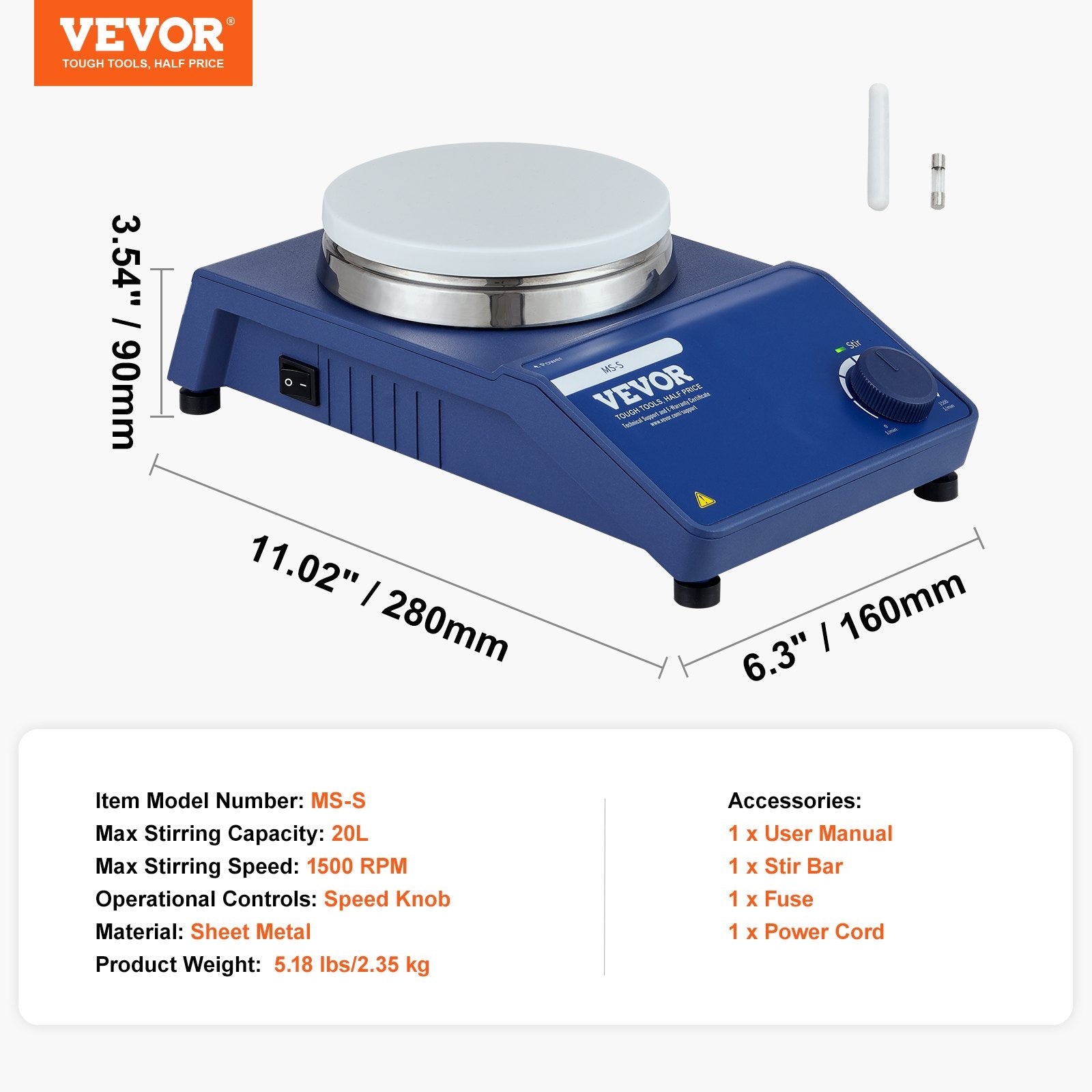 Magnetic Stirrer Stir Plate Kit 0-1500 RPM Adjustable Speed Max 22L V952-CLJBJ120LBJR0ICLWV3